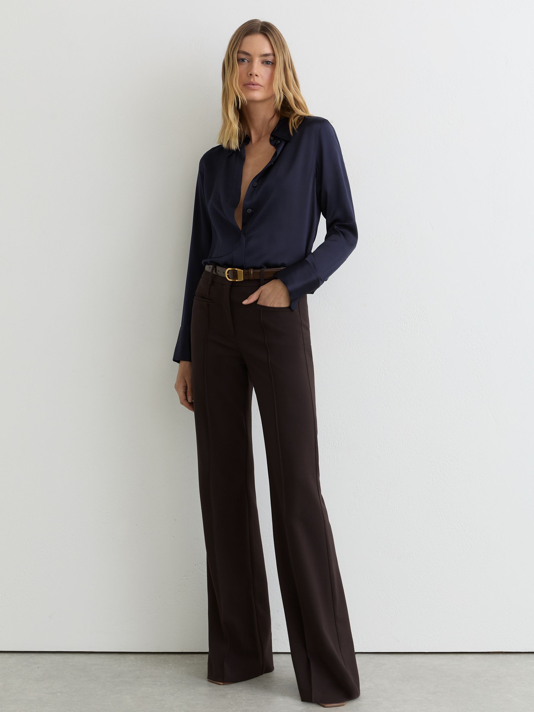Silk-Satin Concealed-Placket Shirt in Navy - image 2