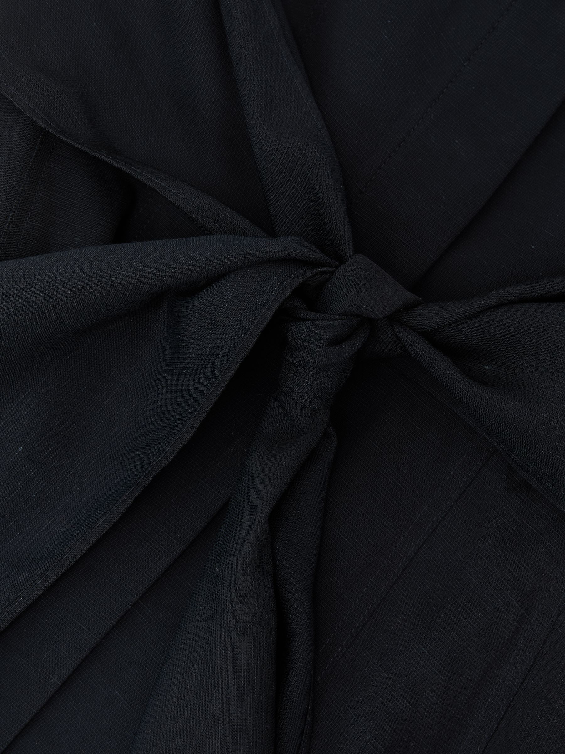 Short-Sleeve Belted Midi Dress with Linen in Navy - image 3