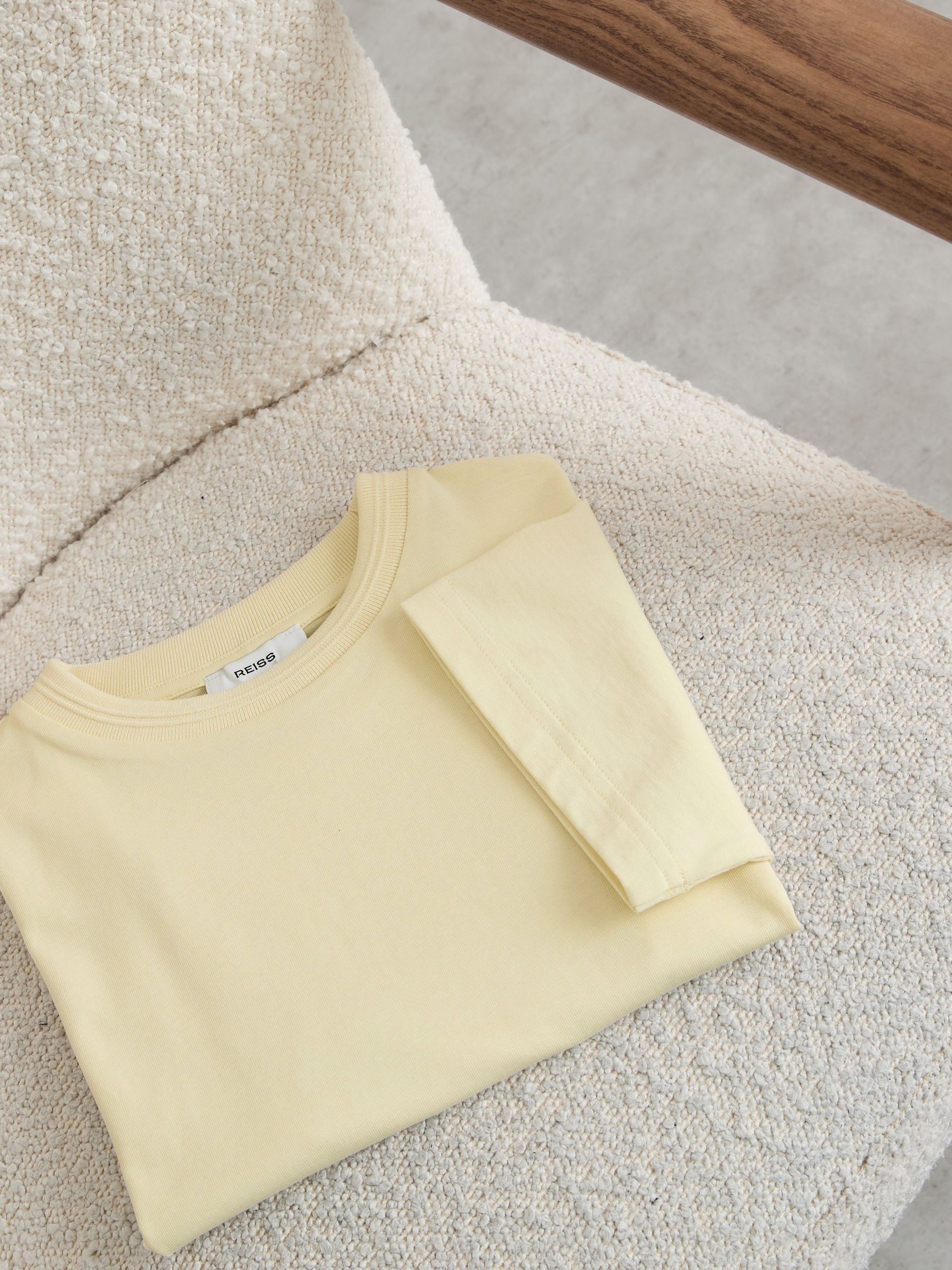 Cotton Ribbed-Neck Oversized T-Shirt in Yellow - Image 1 of 3 Cotton Ribbed-Neck Oversized T-Shirt in Yellow - Image 1 of 3