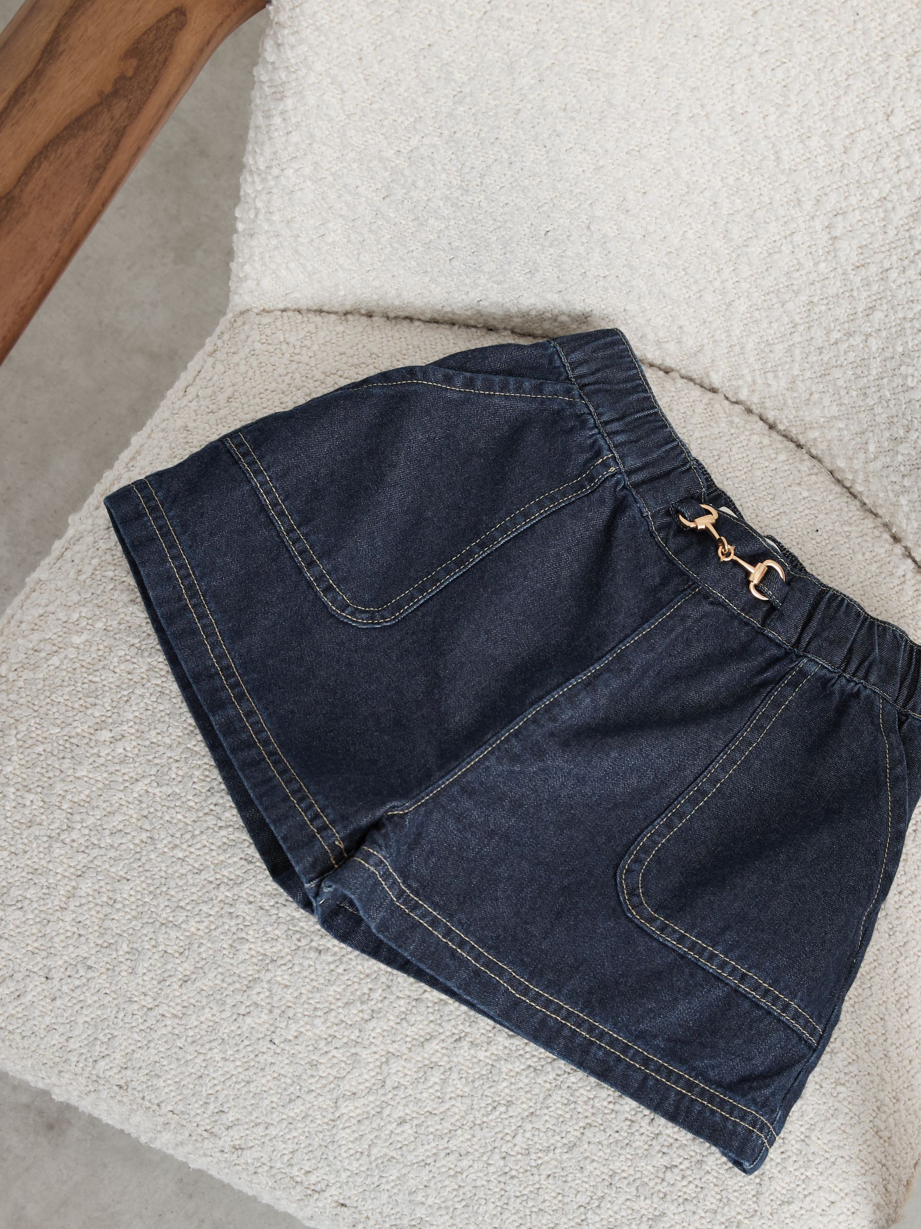 Horsebit-Detail Denim Shorts in Indigo - Image 2 of 3