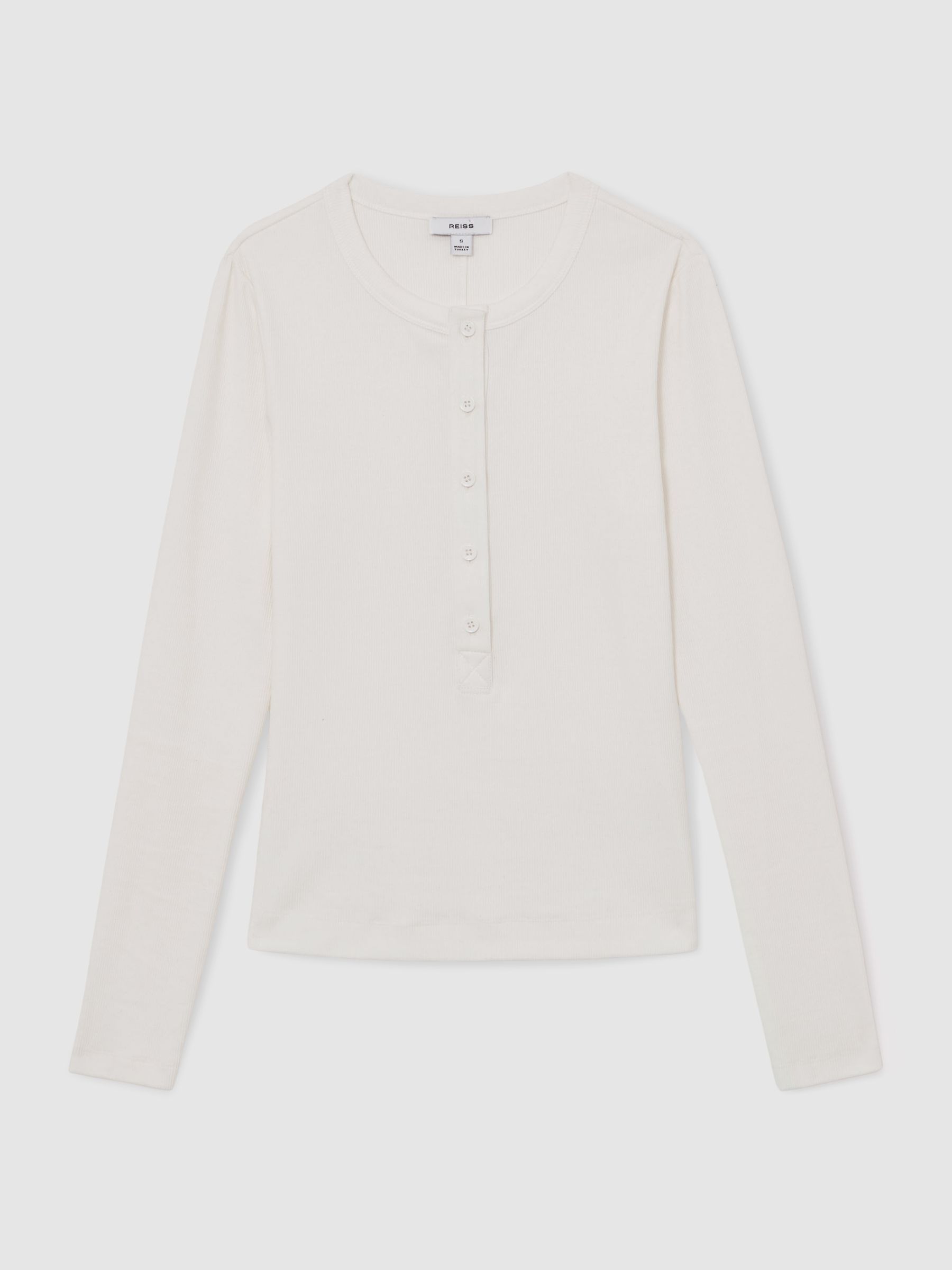 Stretch-Cotton Half-Button Top in White - image 1