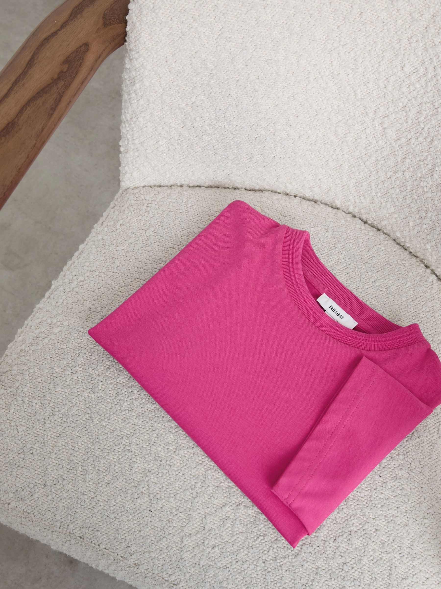 Cotton Ribbed-Neck Oversized T-Shirt in Pink - Image 2 of 4