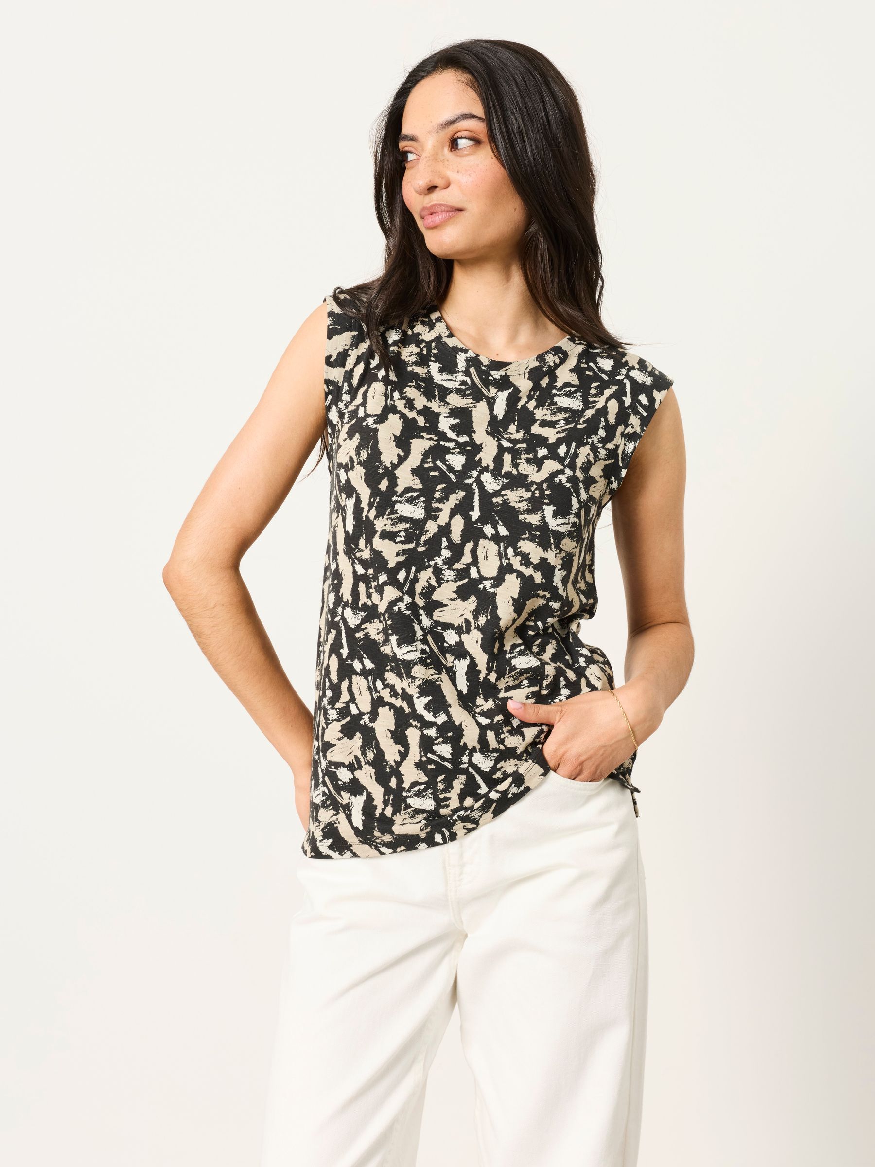 Tia Black Mono Texture Tank Top - Image 1 of 6