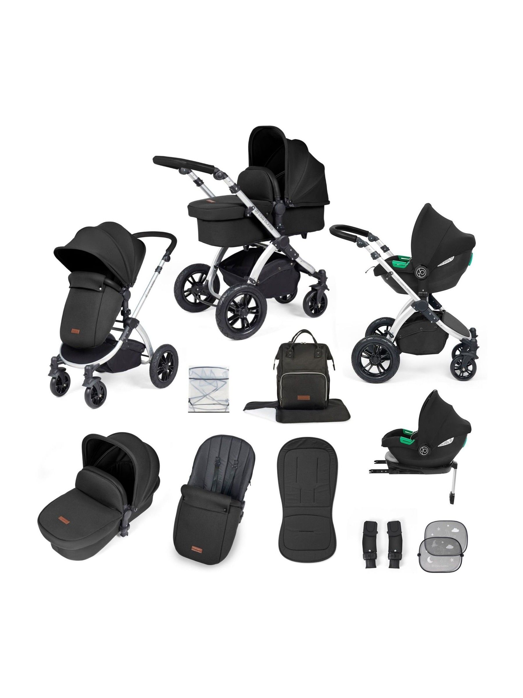 Ickle Bubba 12 Piece Black Stomp Luxe Travel System with iSize Cirrus Car Seat - Image 1 of 5 Ickle Bubba 12 Piece Black Stomp Luxe Travel System with iSize Cirrus Car Seat - Image 1 of 5