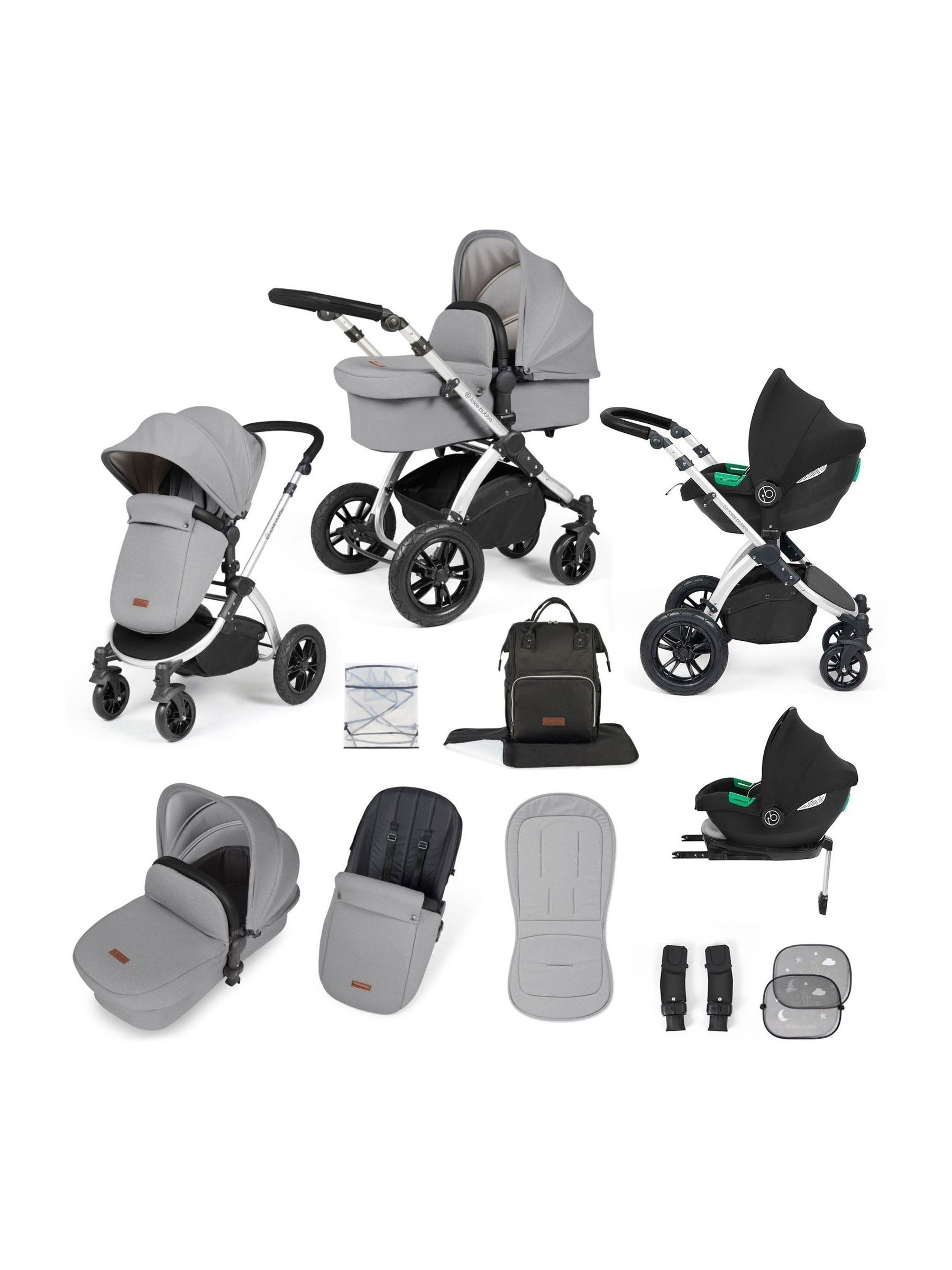 Ickle Bubba 12 Piece Grey Stomp Luxe Travel System with iSize Cirrus Car Seat - Image 2 of 6