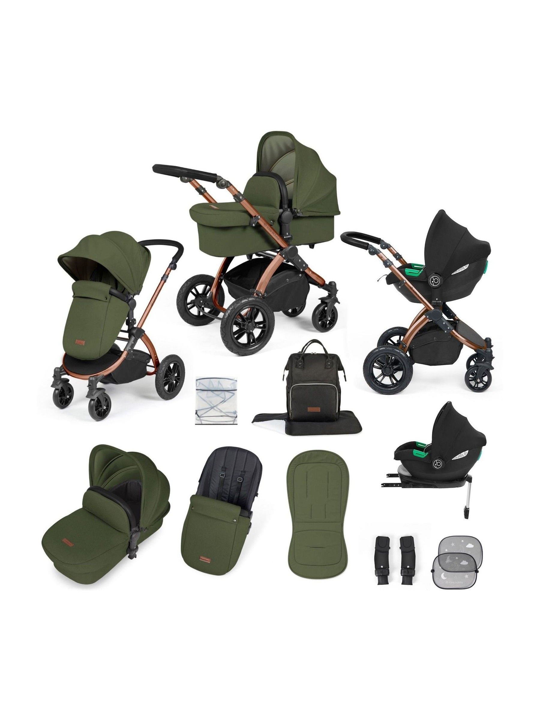 Ickle Bubba 12 Piece Green Stomp Luxe Travel System with iSize Cirrus Car Seat - Image 1 of 5