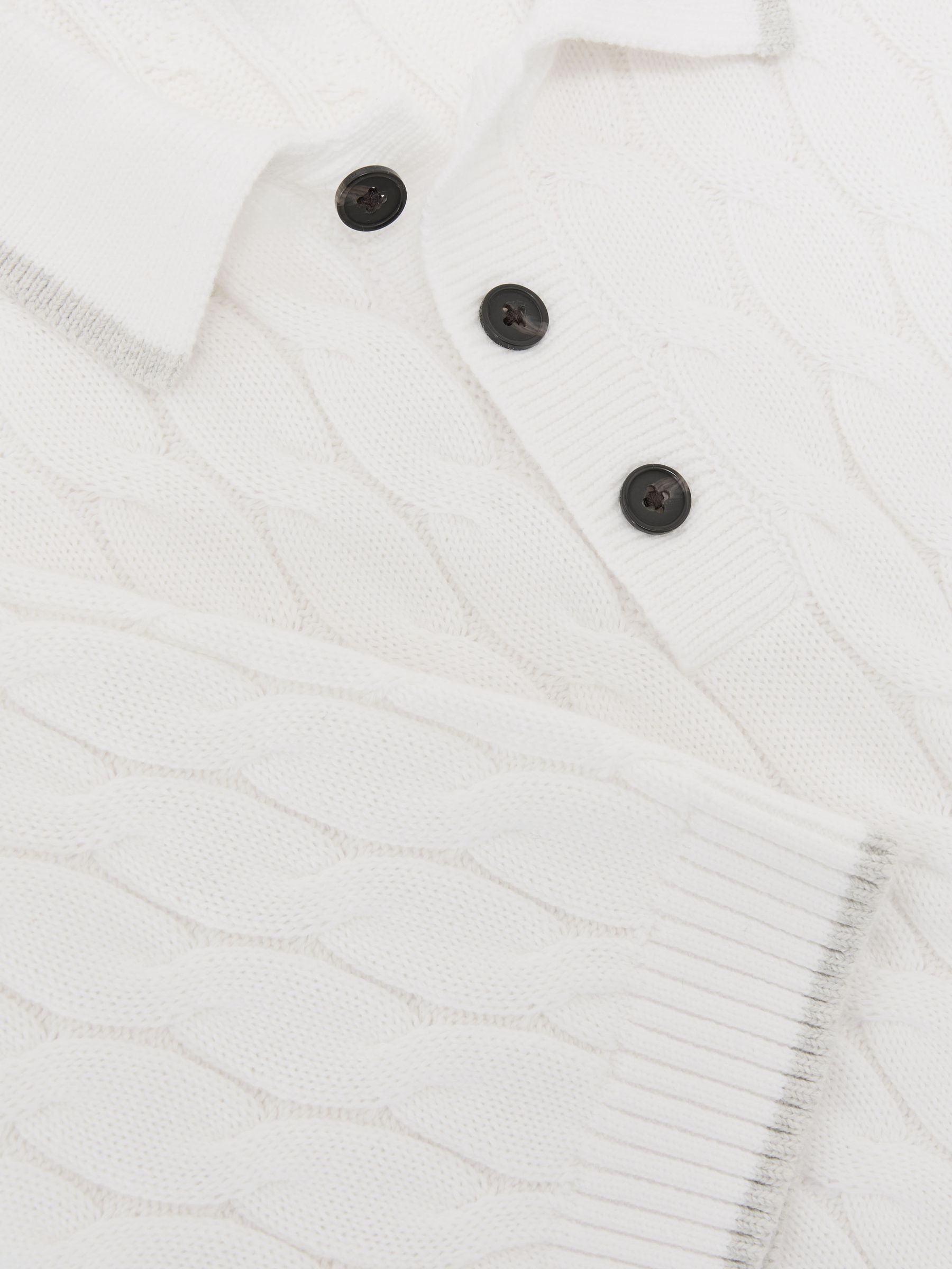 Cotton Cable-Knit Polo Shirt in White/Soft Grey - image 3