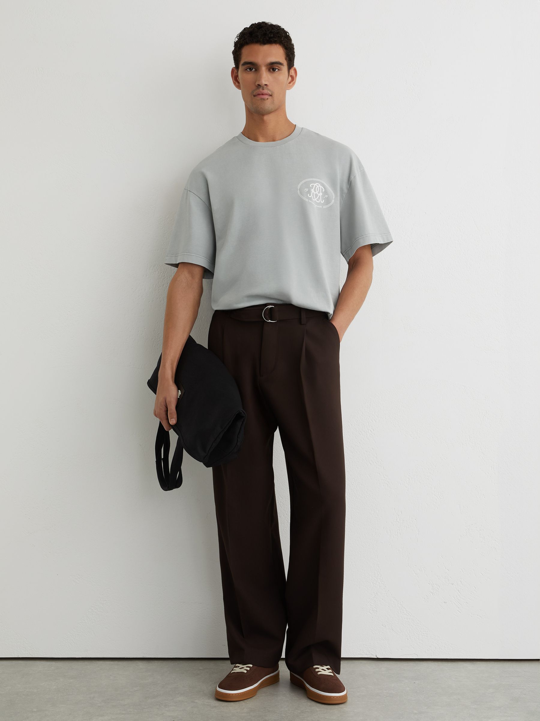 Monogram-Print Pigment-Dyed Relaxed T-Shirt in Powder Blue - image 2
