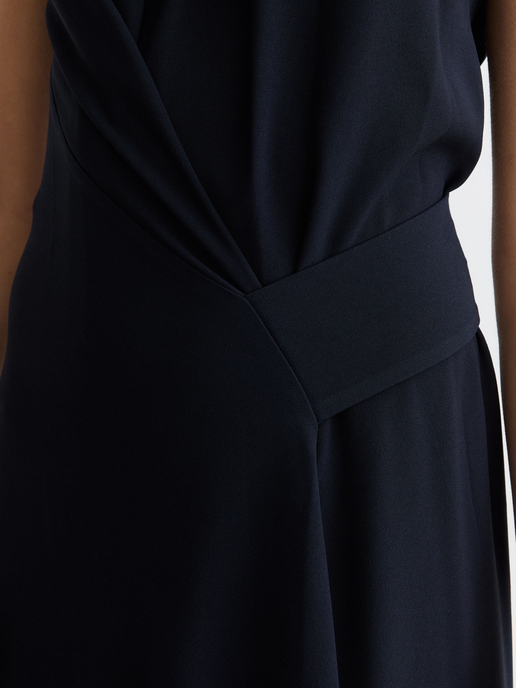 Drape-Detail Sleeveless Midi Dress in Navy - Image 5 of 8