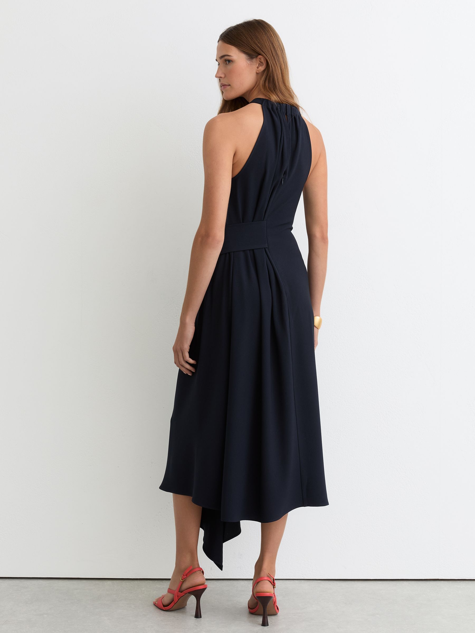 Drape-Detail Sleeveless Midi Dress in Navy - Image 6 of 8