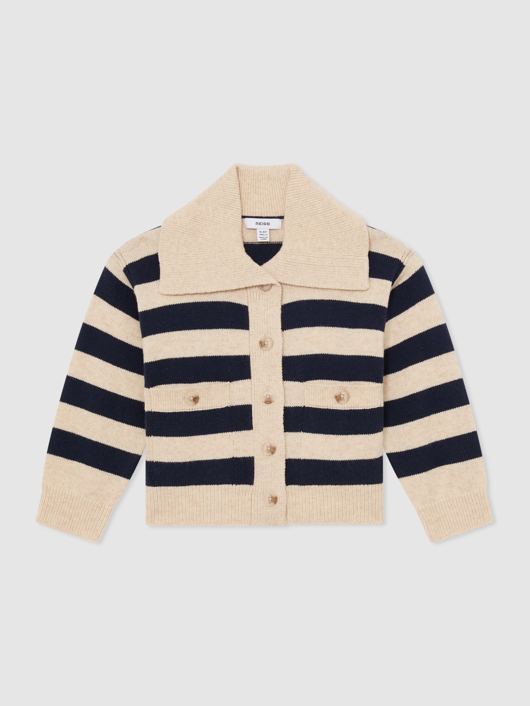 13-14 yrs Cotton-Blend Stripe Cardigan with Wool in Navy - Image 1 of 3