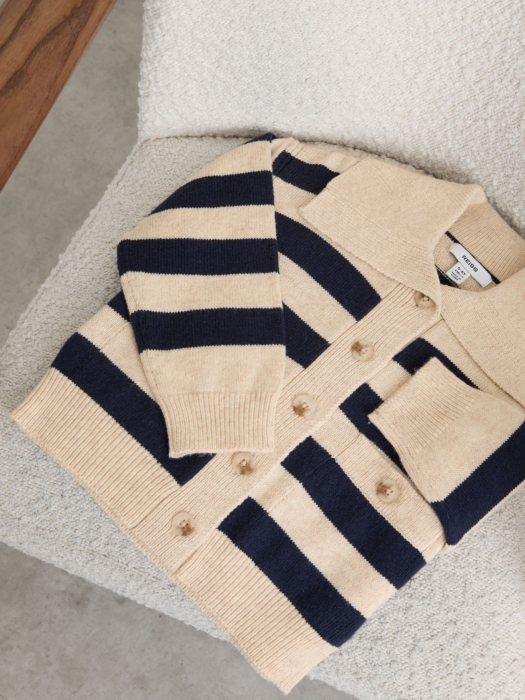 13-14 yrs Cotton-Blend Stripe Cardigan with Wool in Navy - Image 2 of 3