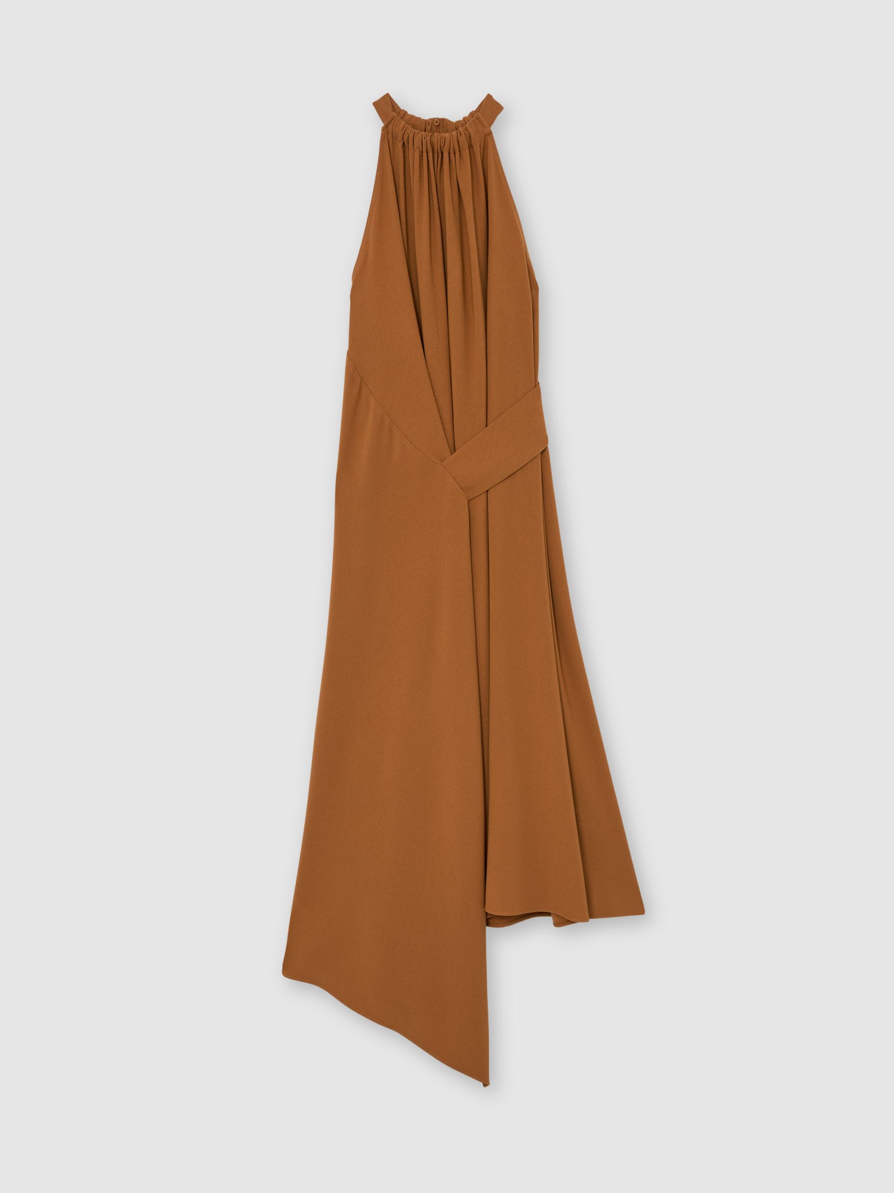 Drape-Detail Sleeveless Midi Dress in Rust Orange - Image 2 of 7