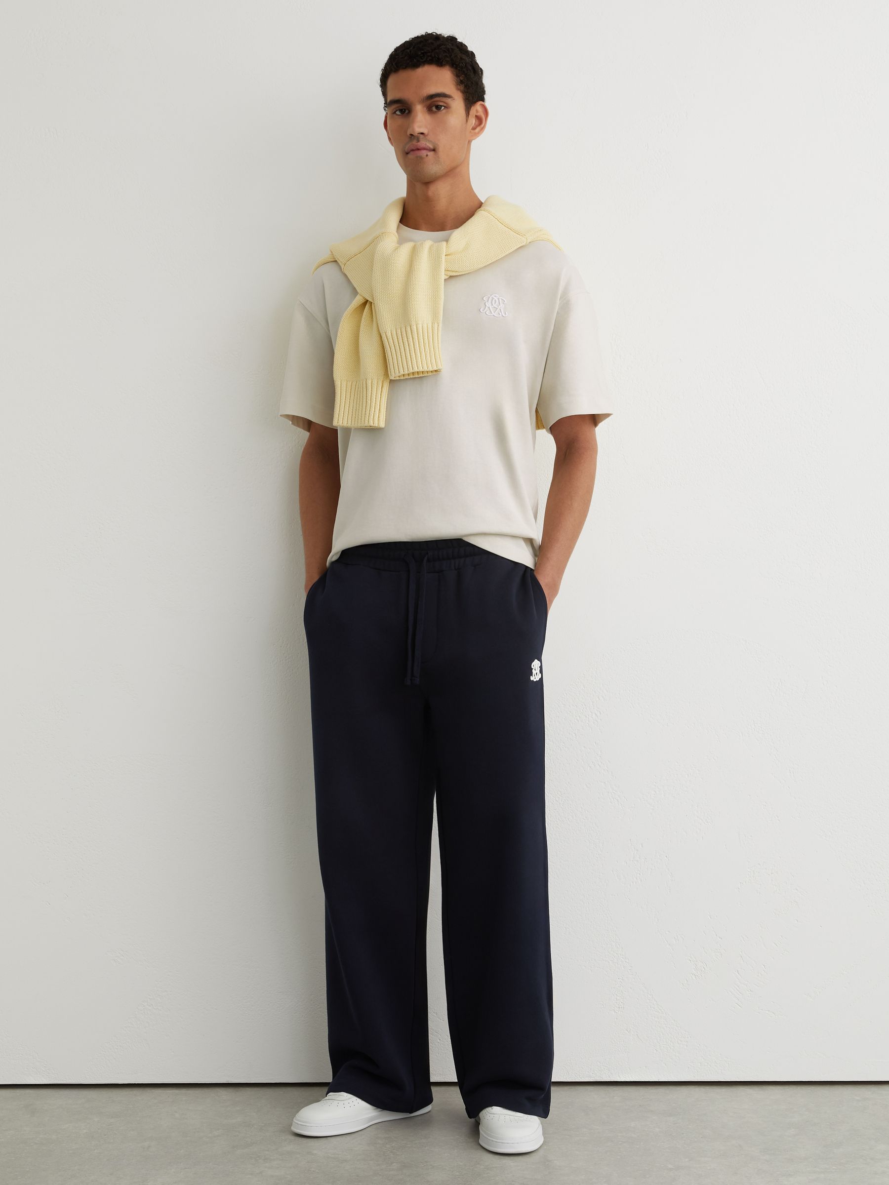 Monogram Embroidered Relaxed-Fit T-Shirt in White - Image 1 of 6 Monogram Embroidered Relaxed-Fit T-Shirt in White - Image 1 of 6