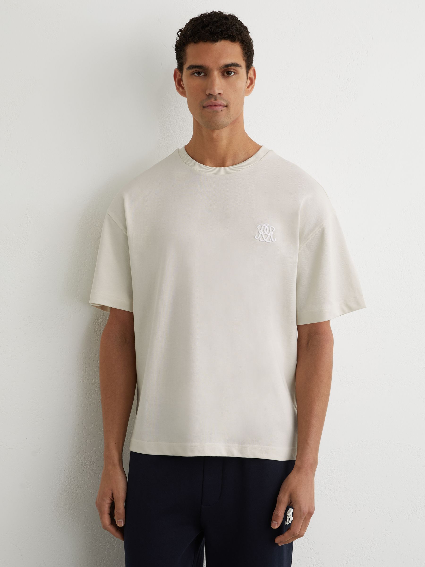 Monogram Embroidered Relaxed-Fit T-Shirt in White - Image 3 of 6