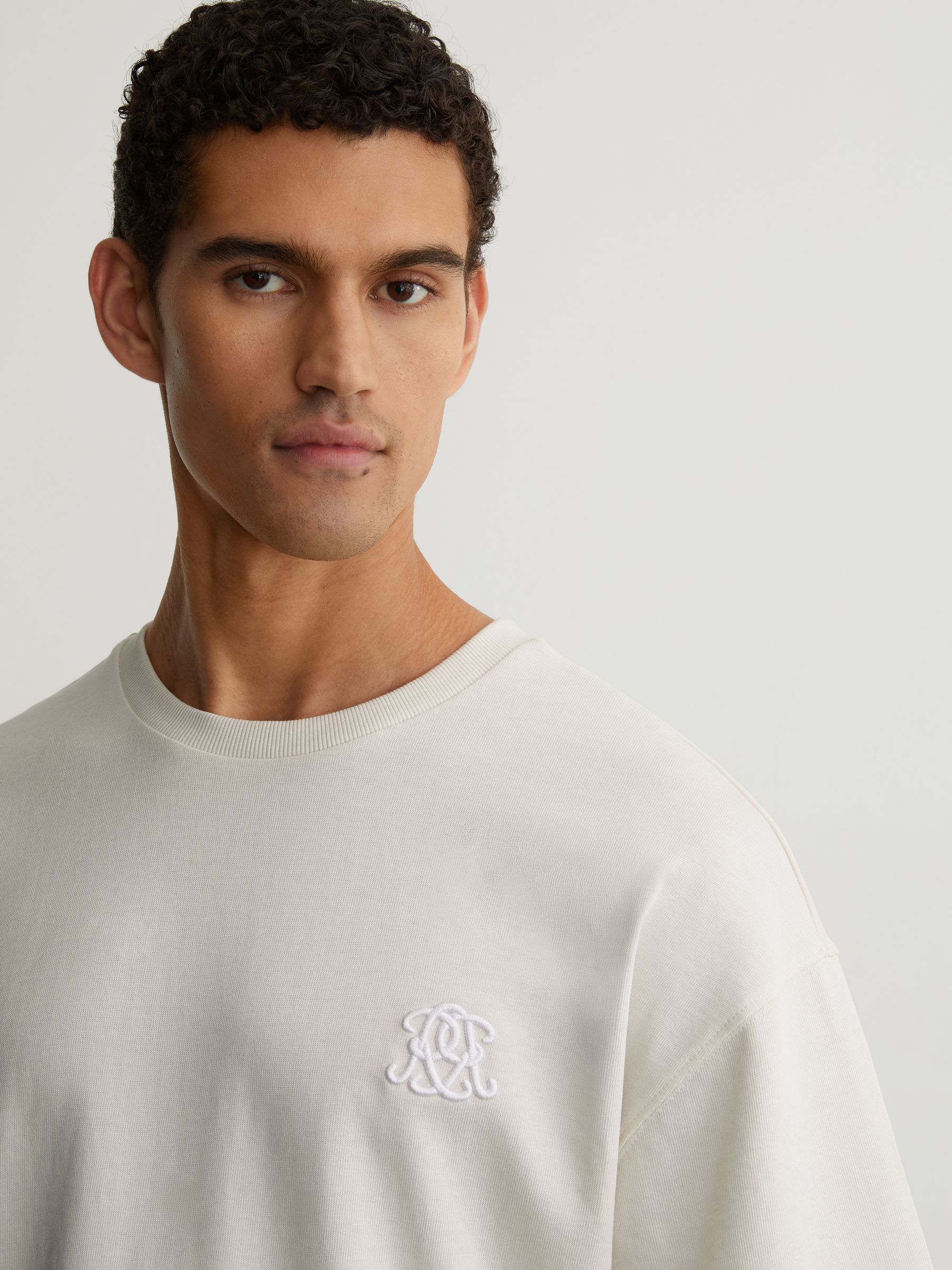 Monogram Embroidered Relaxed-Fit T-Shirt in White - Image 4 of 6
