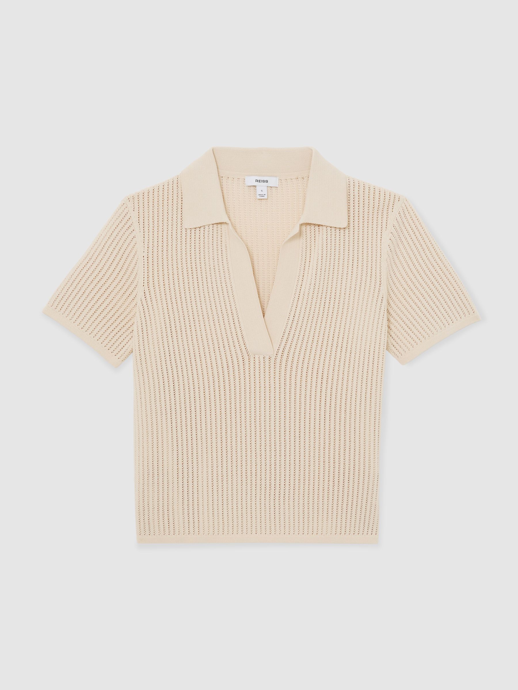 Open-Stitch Knitted Polo Top in Ivory - Image 2 of 6