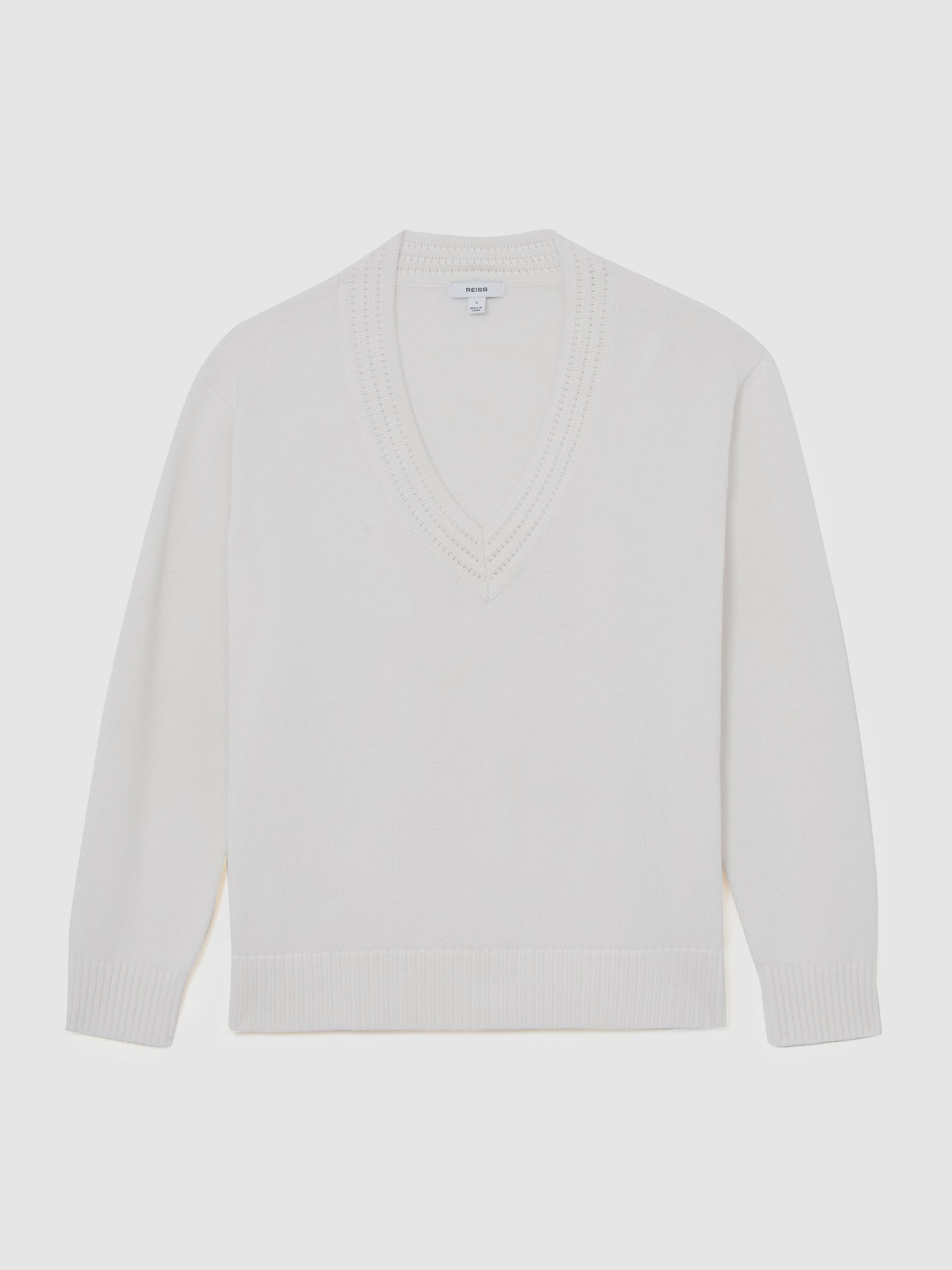 Cotton and Wool V-Neck Jumper in Ivory - image 1