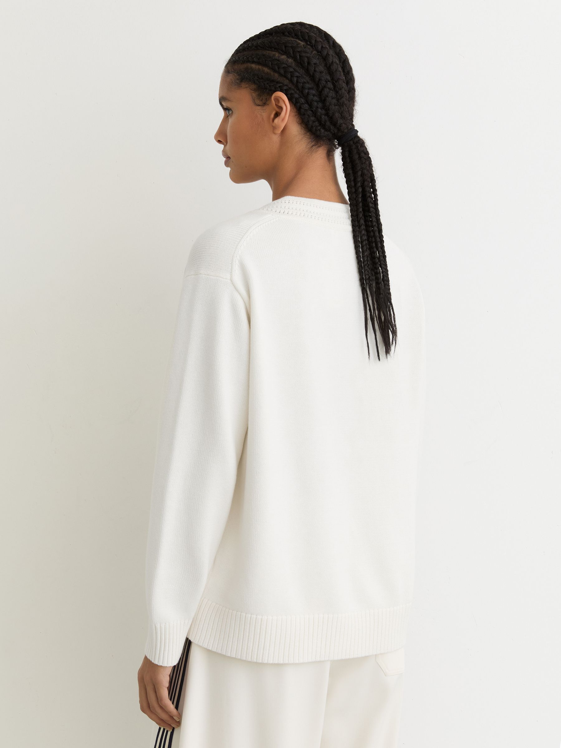 Cotton and Wool V-Neck Jumper in Ivory - image 3