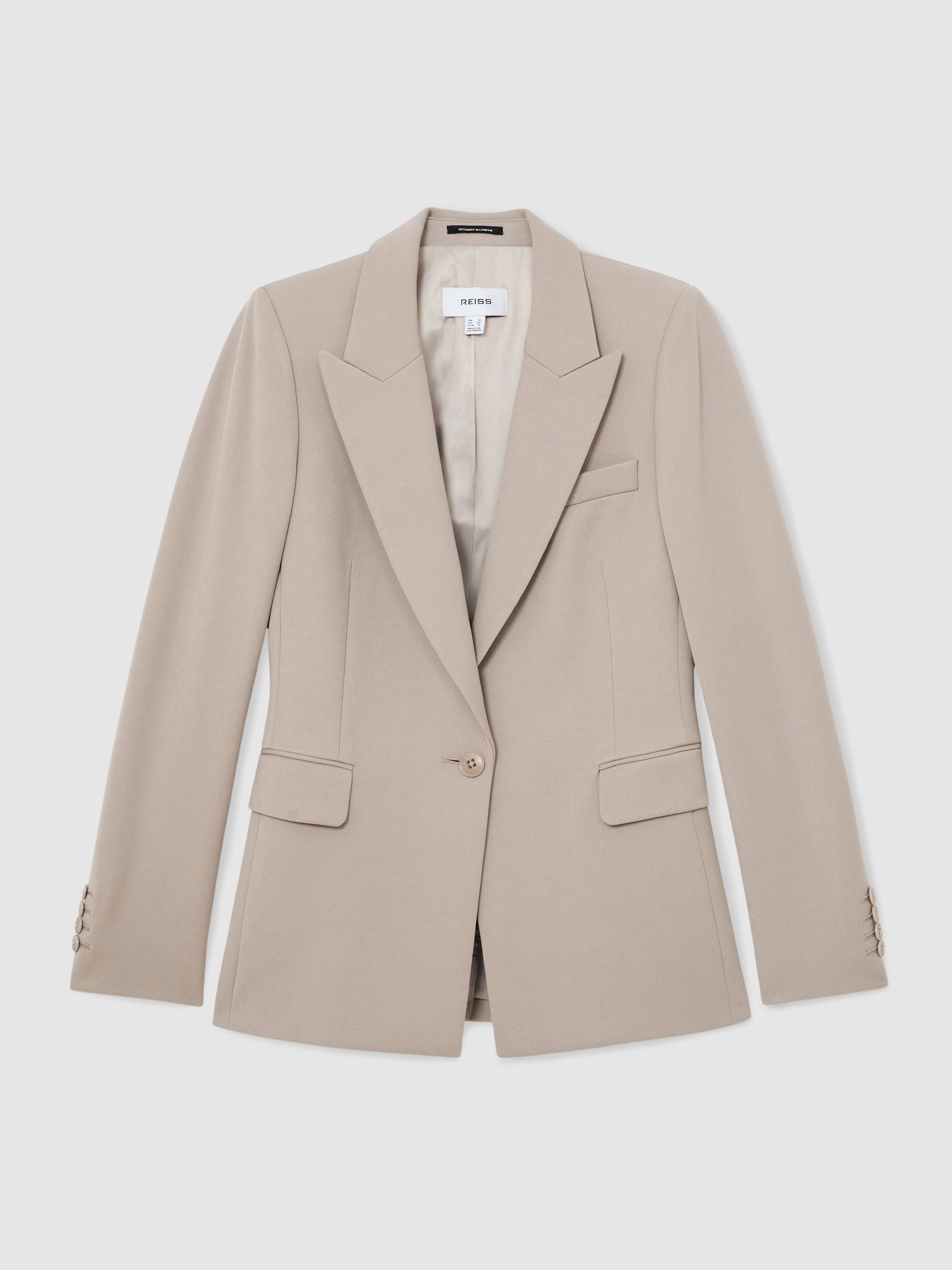 Tailored Single Breasted Suit Blazer in Stone Neutral - Image 2 of 9
