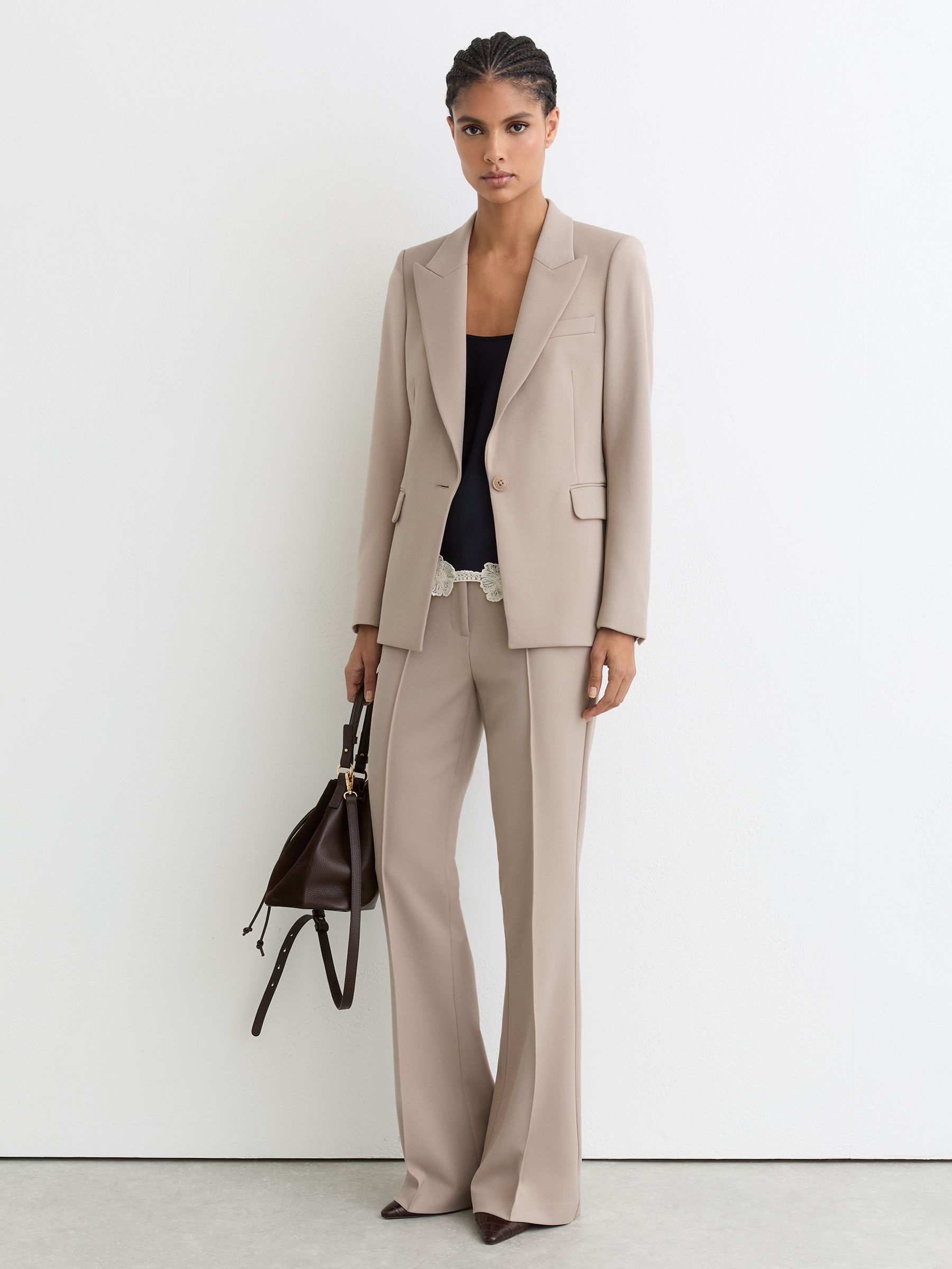 Tailored Single Breasted Suit Blazer in Stone Neutral - Image 3 of 9