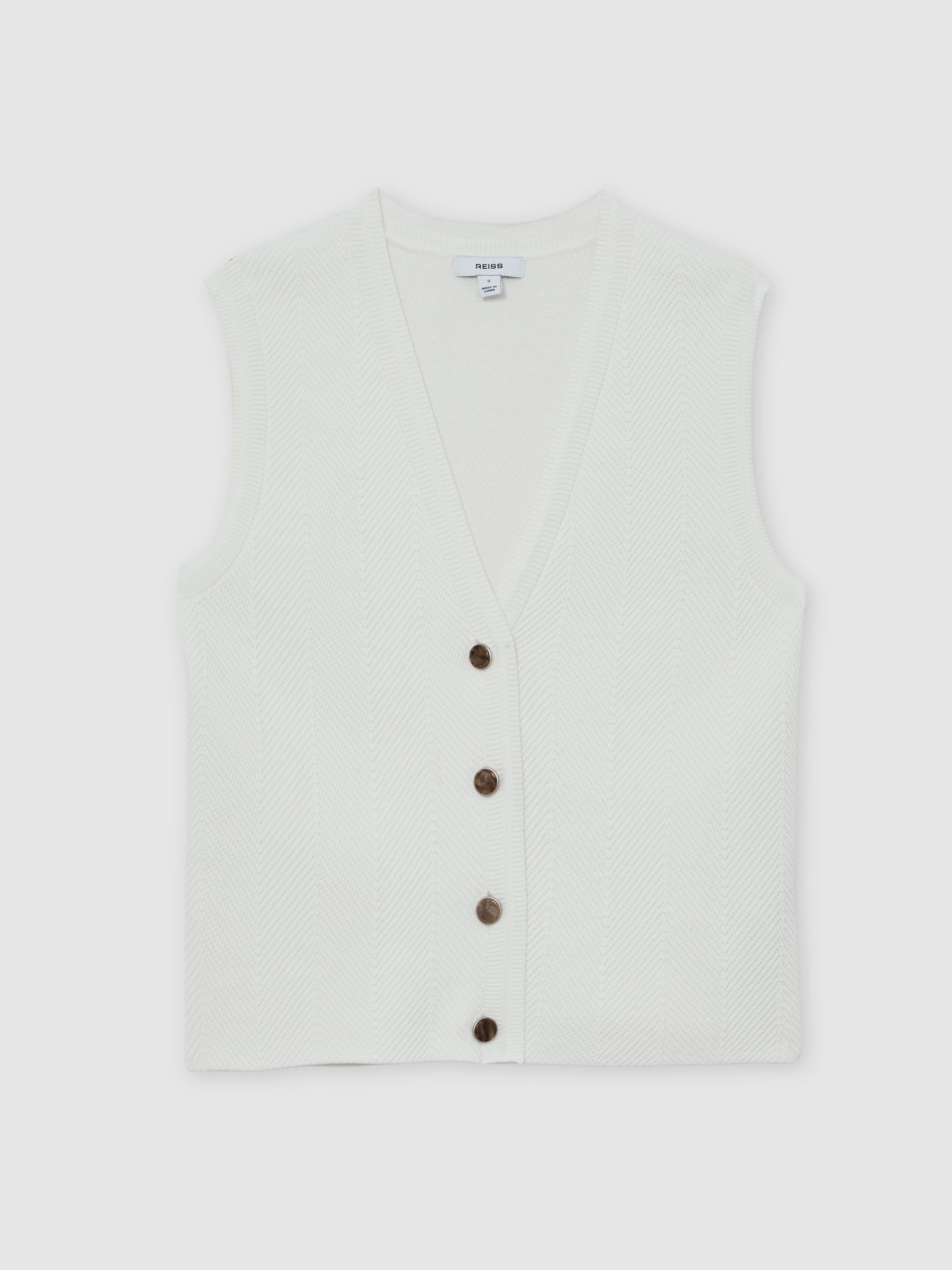 Textured-Knit Button-Through Waistcoat in White - Image 2 of 6