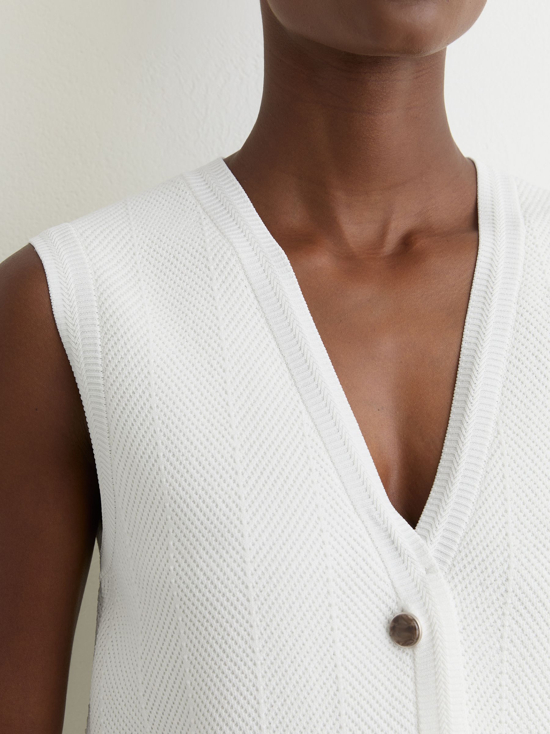 Textured-Knit Button-Through Waistcoat in White - Image 4 of 6