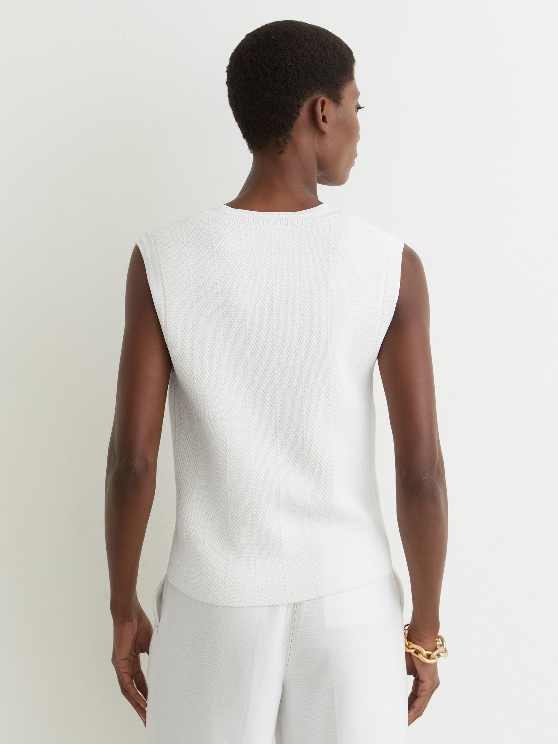 Textured-Knit Button-Through Waistcoat in White - Image 5 of 6