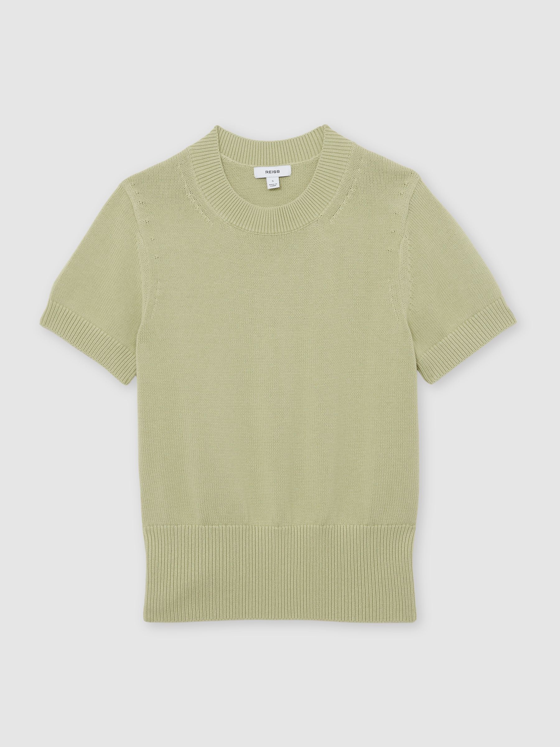Cotton And Wool Crew-Neck Top in Sage Green - Image 2 of 6