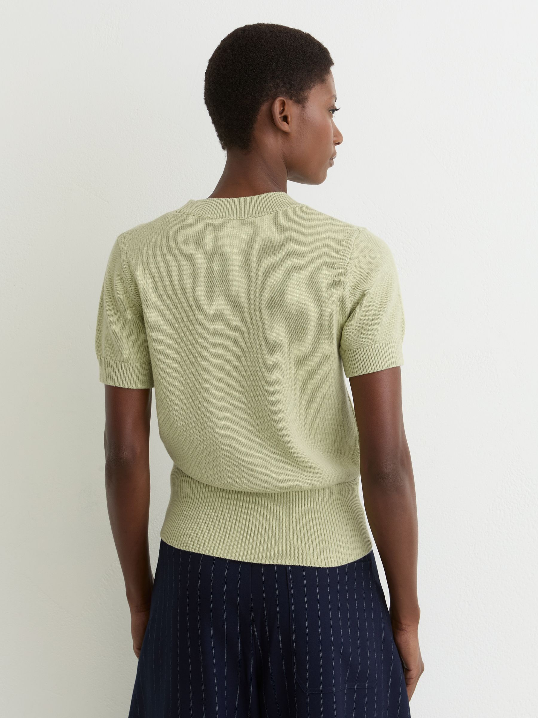 Cotton And Wool Crew-Neck Top in Sage Green - image 4