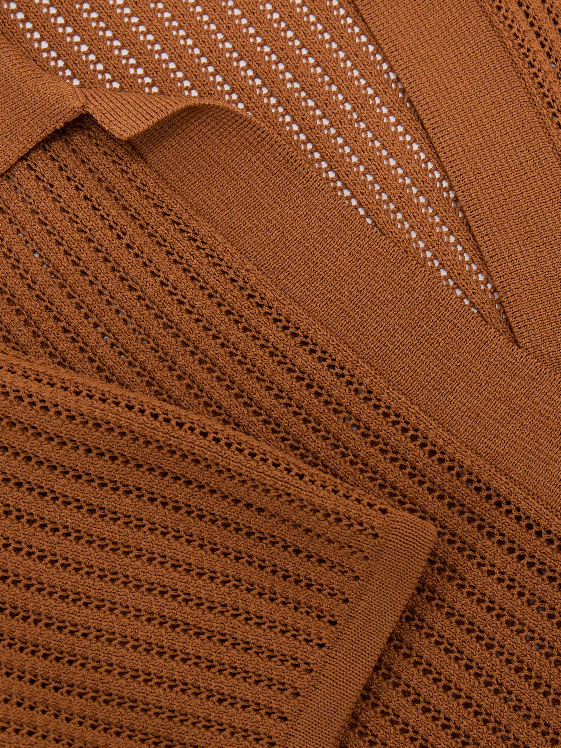 Open-Stitch Knitted Polo Top in Rust Orange - image 3