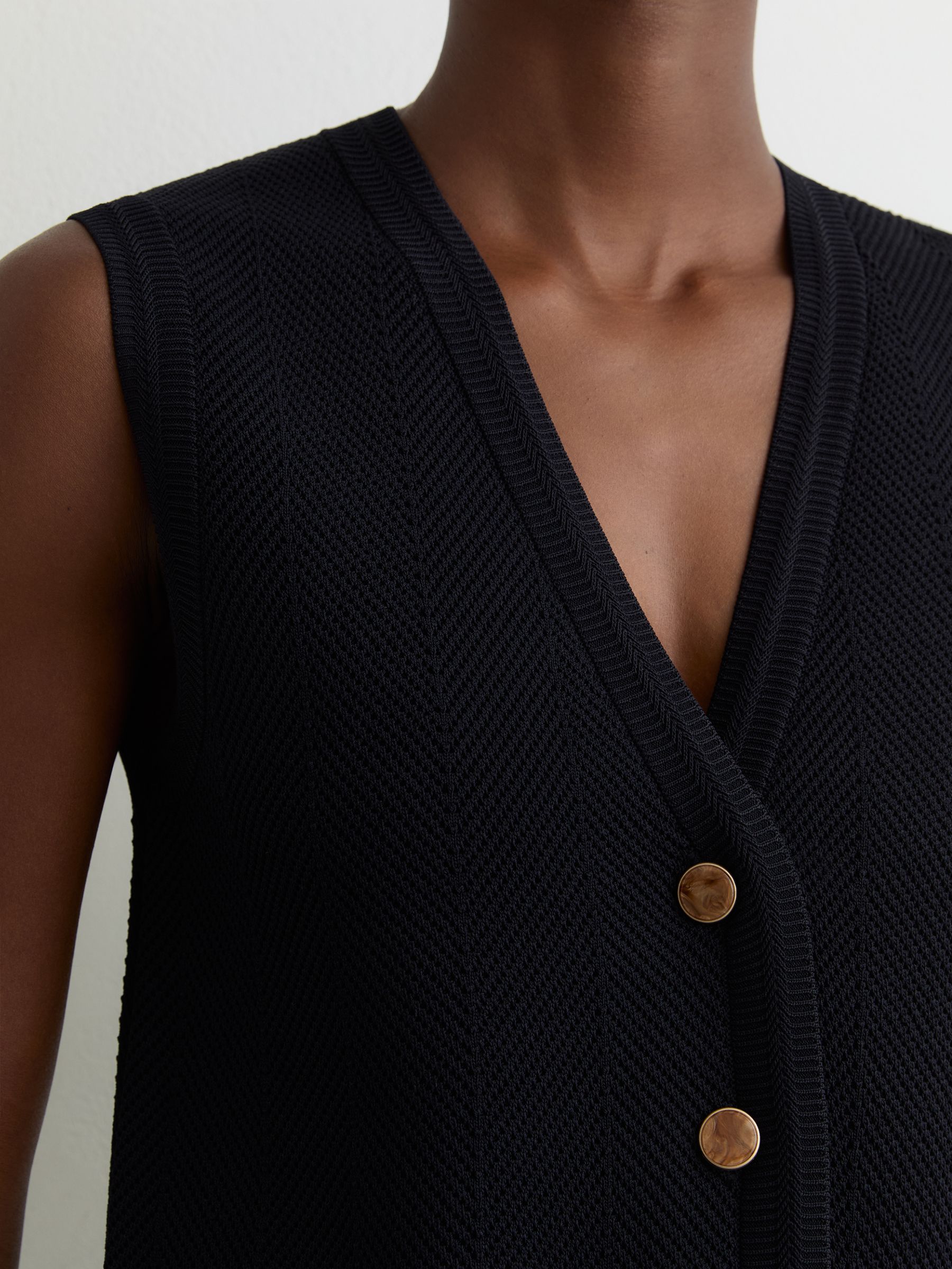 Textured-Knit Button-Through Waistcoat in Navy - Image 4 of 6