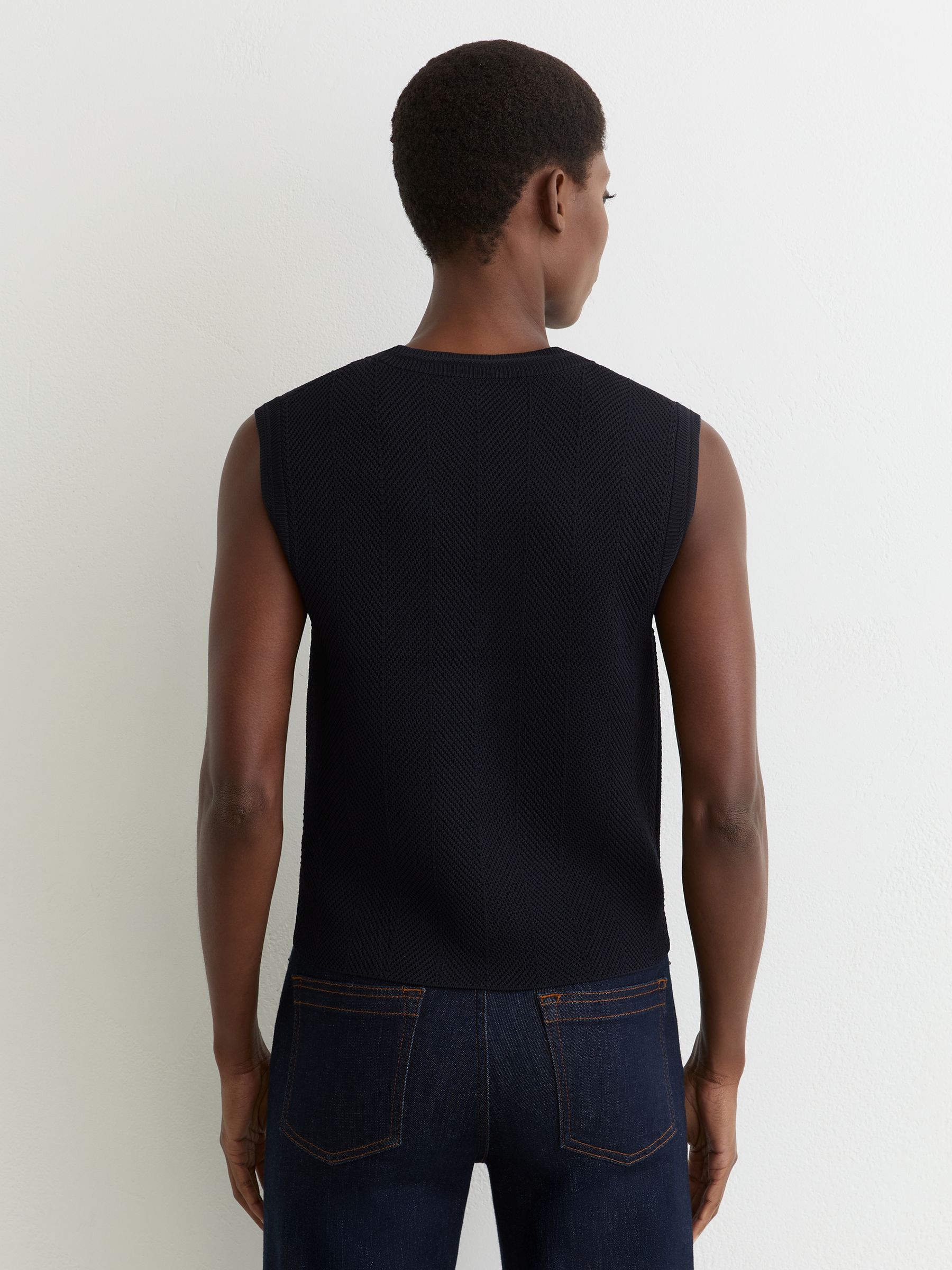 Textured-Knit Button-Through Waistcoat in Navy - Image 5 of 6