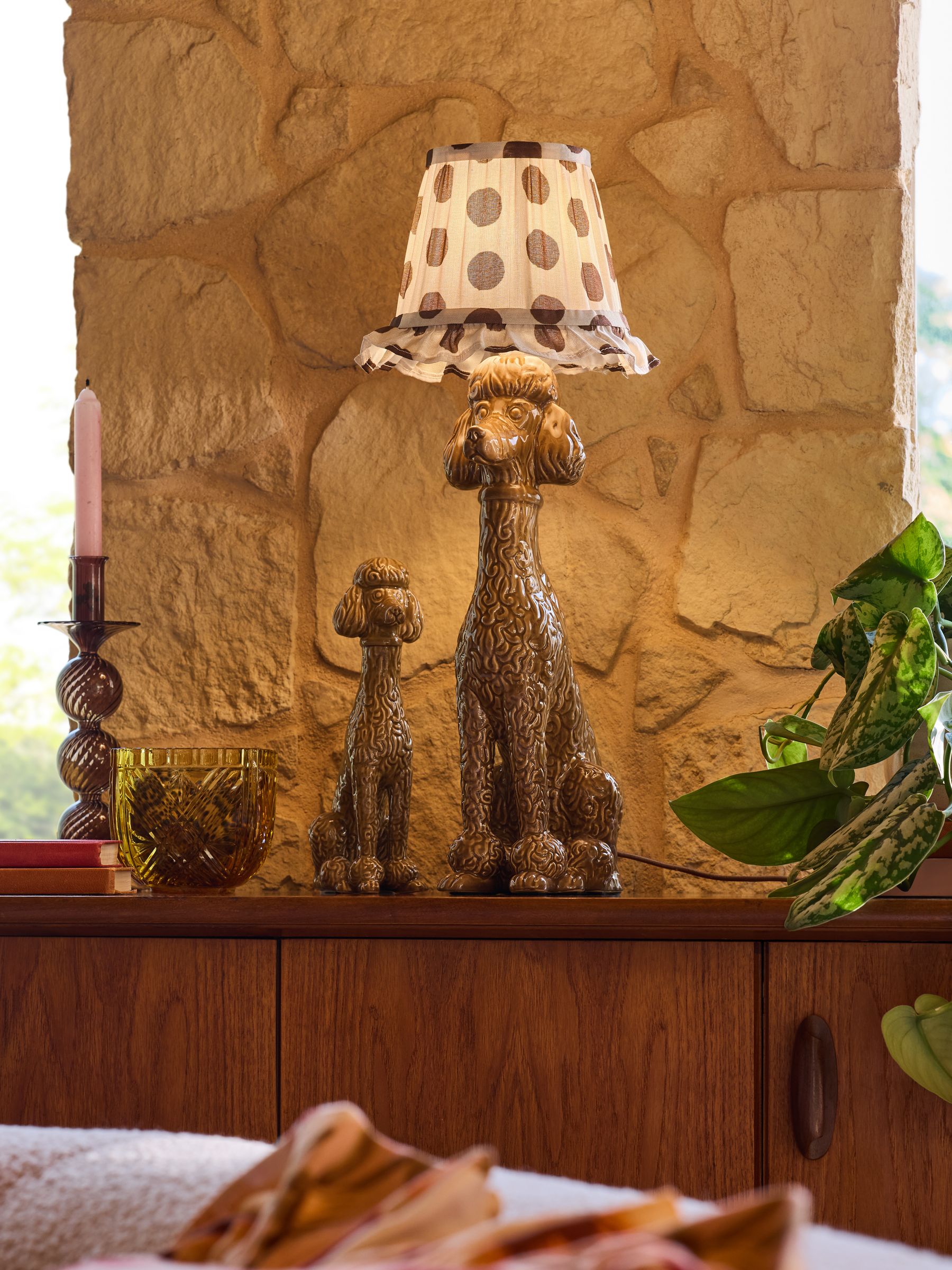 Poodle & Blonde Brown/Pink Ceramic Blondie The Poodle Table Lamp - Image 1 of 6