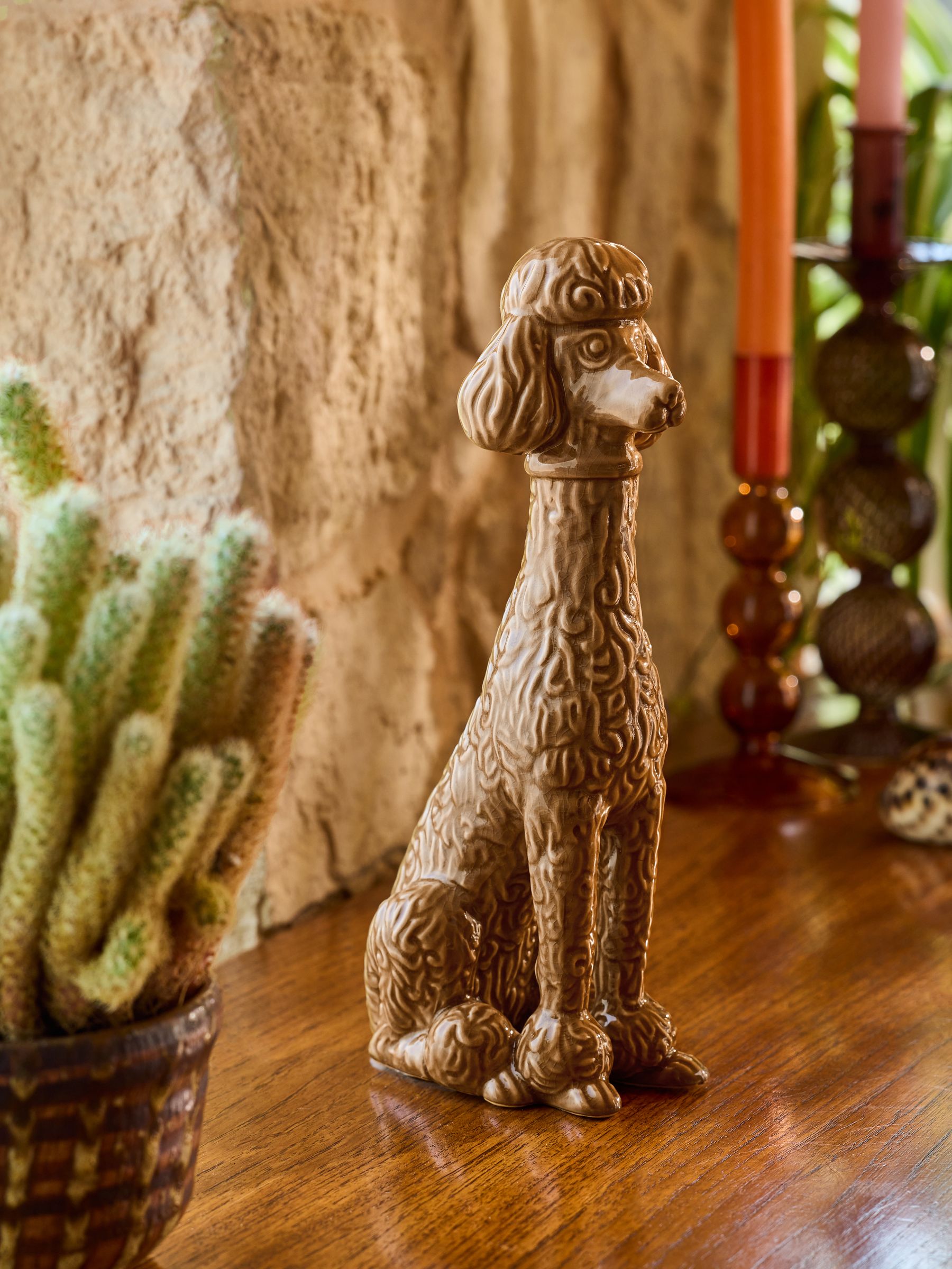 Poodle & Blonde Brown/Pink Ceramic Blondie The Poodle Table Lamp - Image 3 of 6