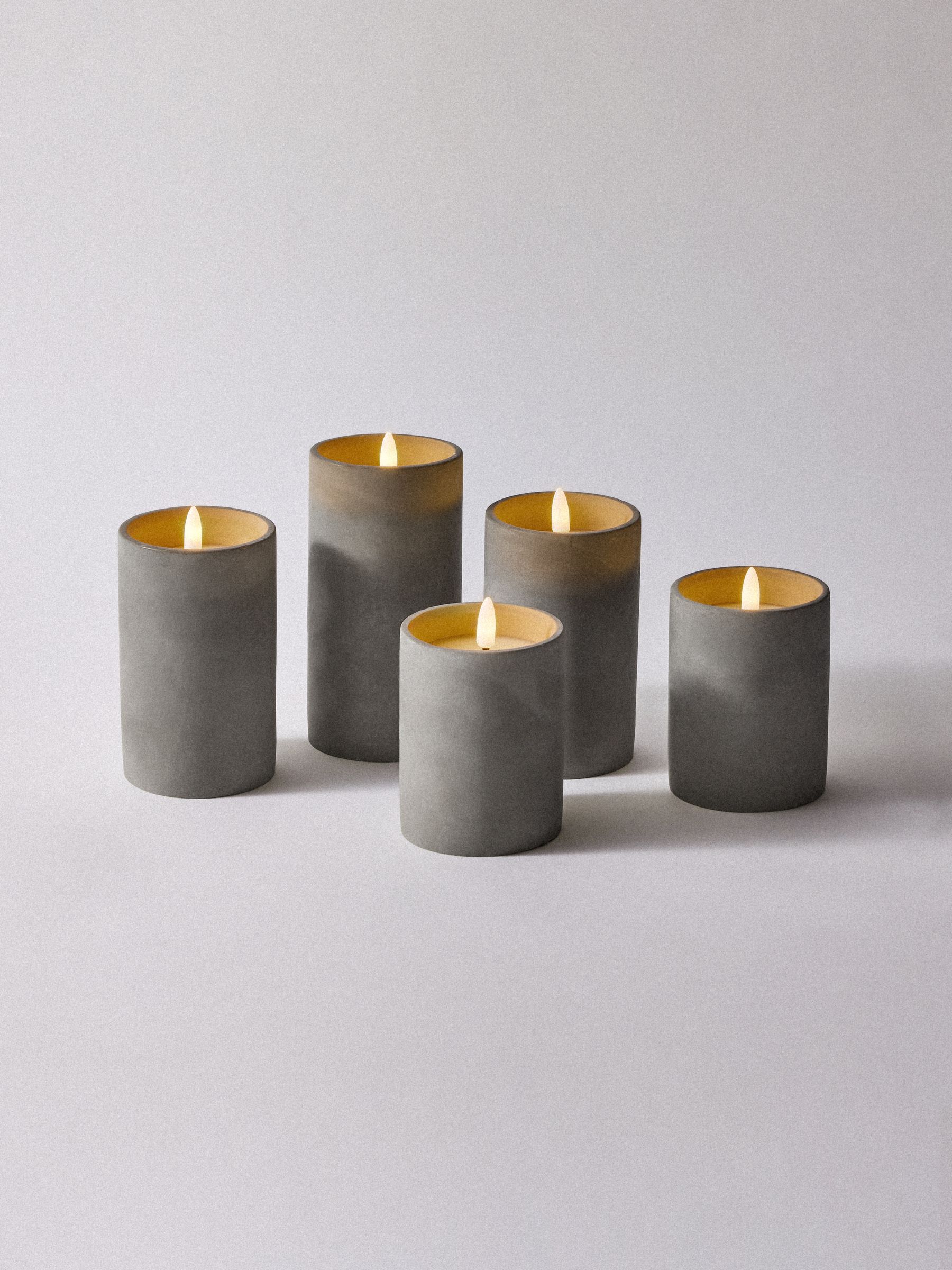The Set 5 Pack Grey/Ecru Ceramic LED Candles - Image 1 of 5