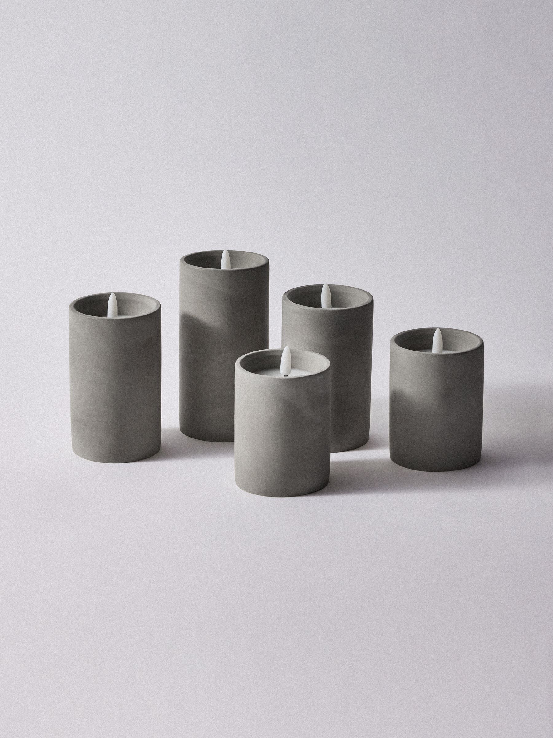 The Set 5 Pack Grey/Ecru Ceramic LED Candles - Image 2 of 5