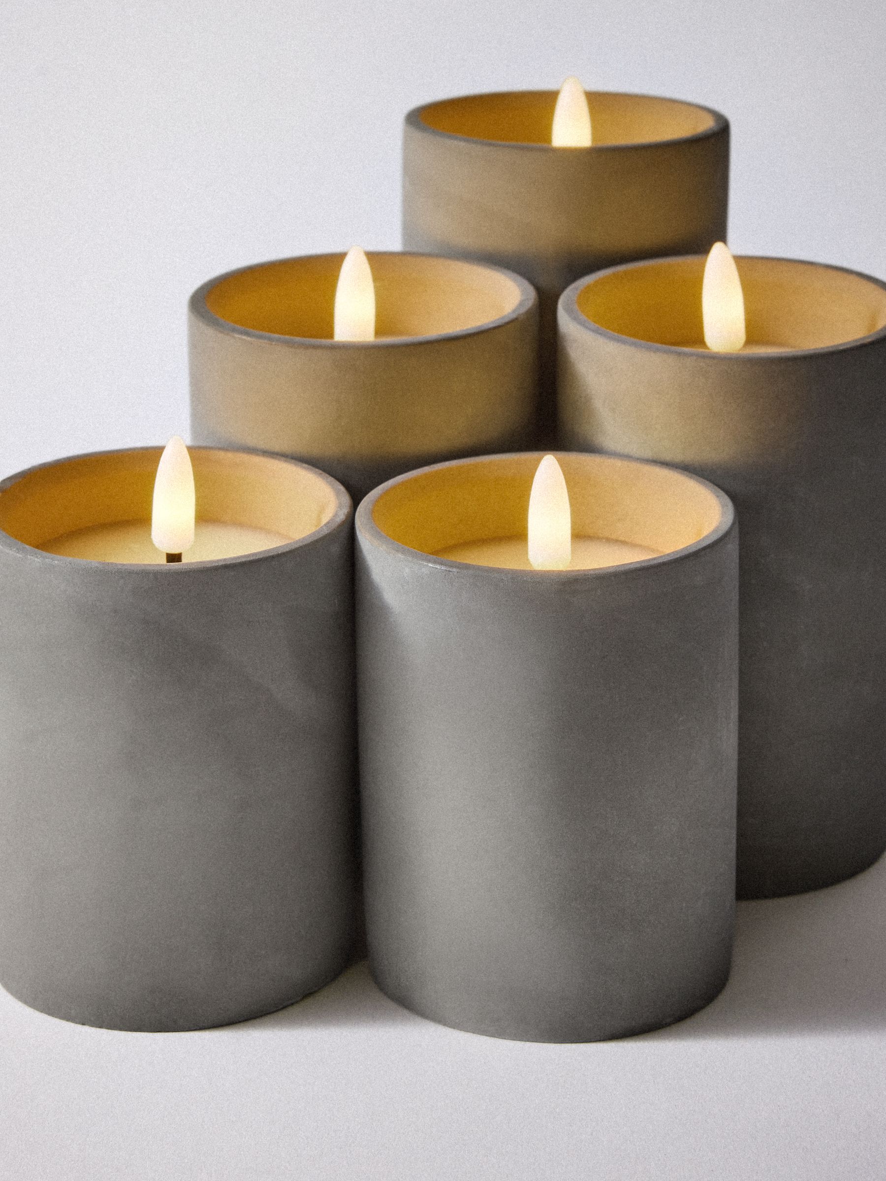 The Set 5 Pack Grey/Ecru Ceramic LED Candles - Image 3 of 5