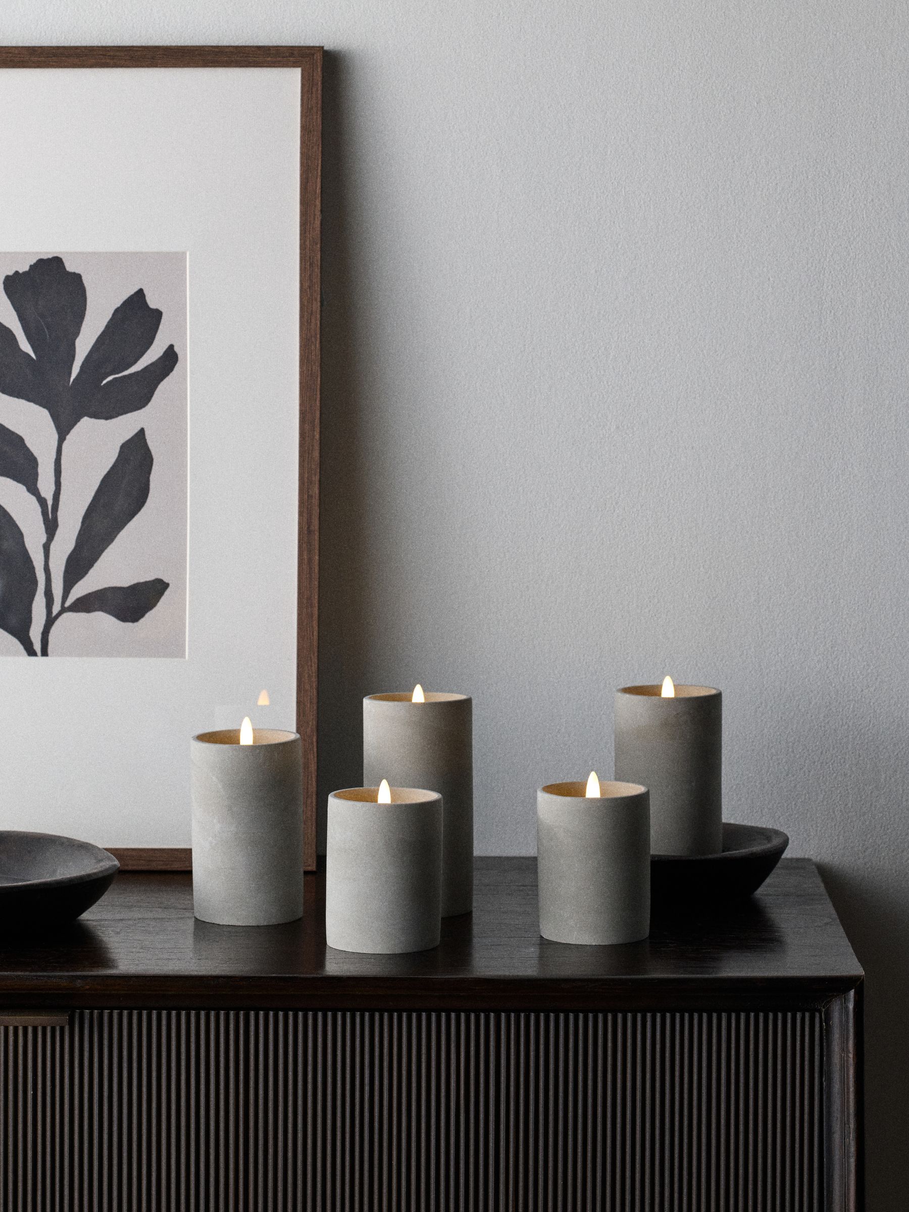 The Set 5 Pack Grey/Ecru Ceramic LED Candles - Image 4 of 5