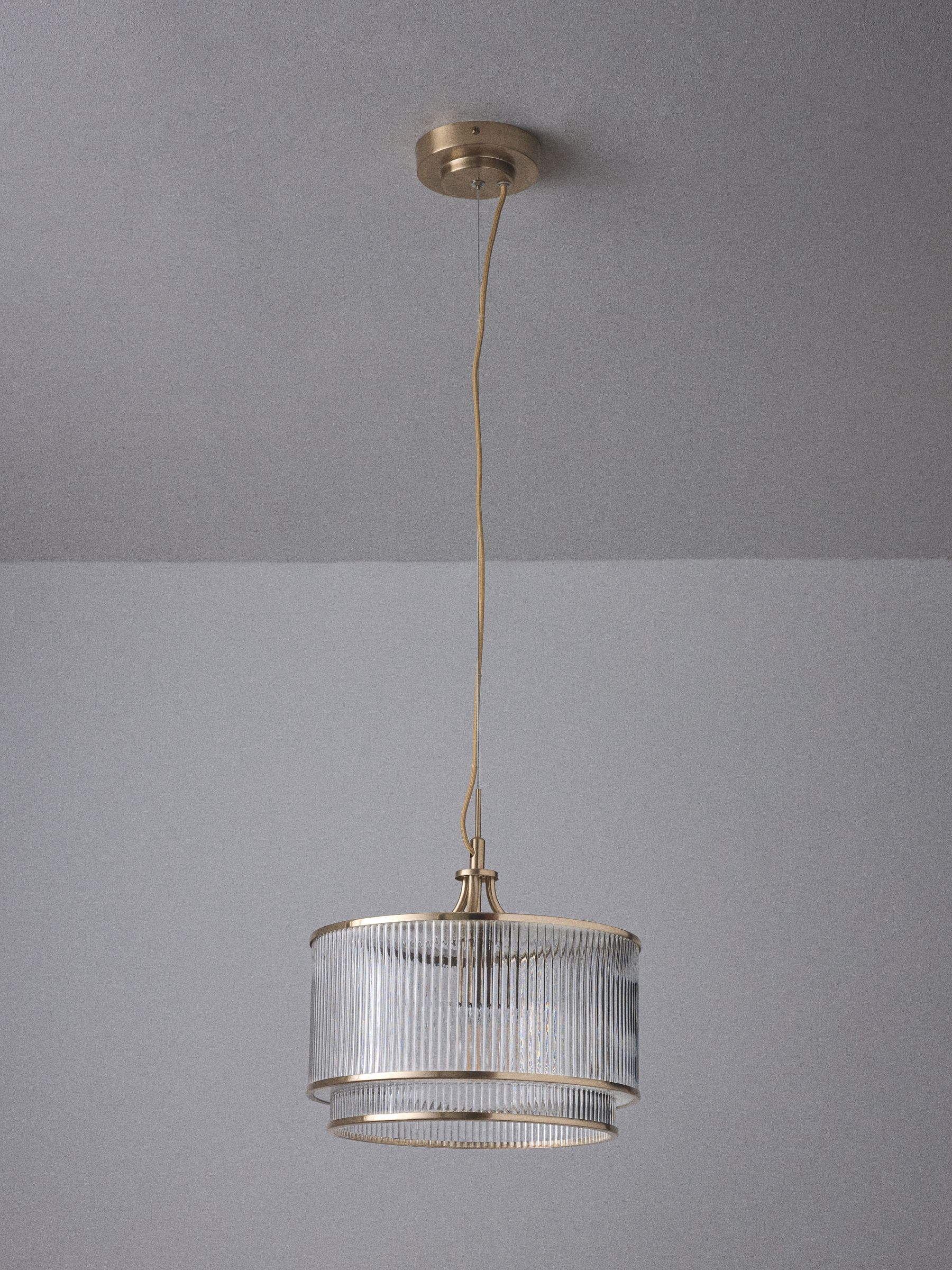 The Set 2 Pack Brass Ribbed Glass Pendant Ceiling Lights - Image 4 of 5