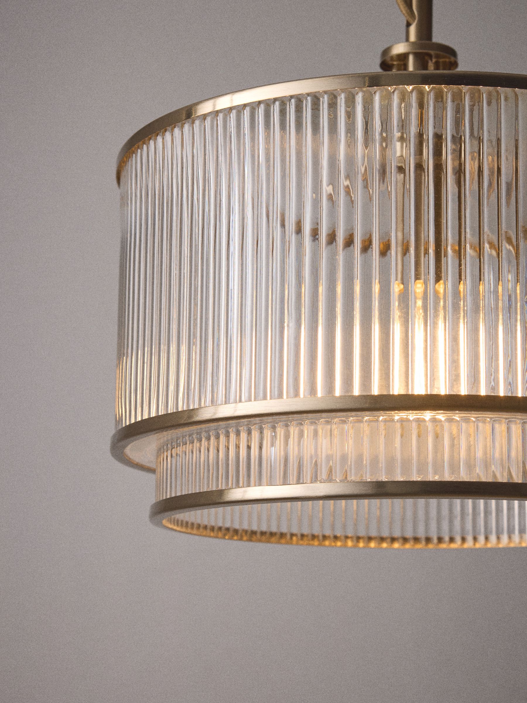 The Set 2 Pack Brass Ribbed Glass Pendant Ceiling Lights - Image 5 of 5 The Set 2 Pack Brass Ribbed Glass Pendant Ceiling Lights - Image 5 of 5