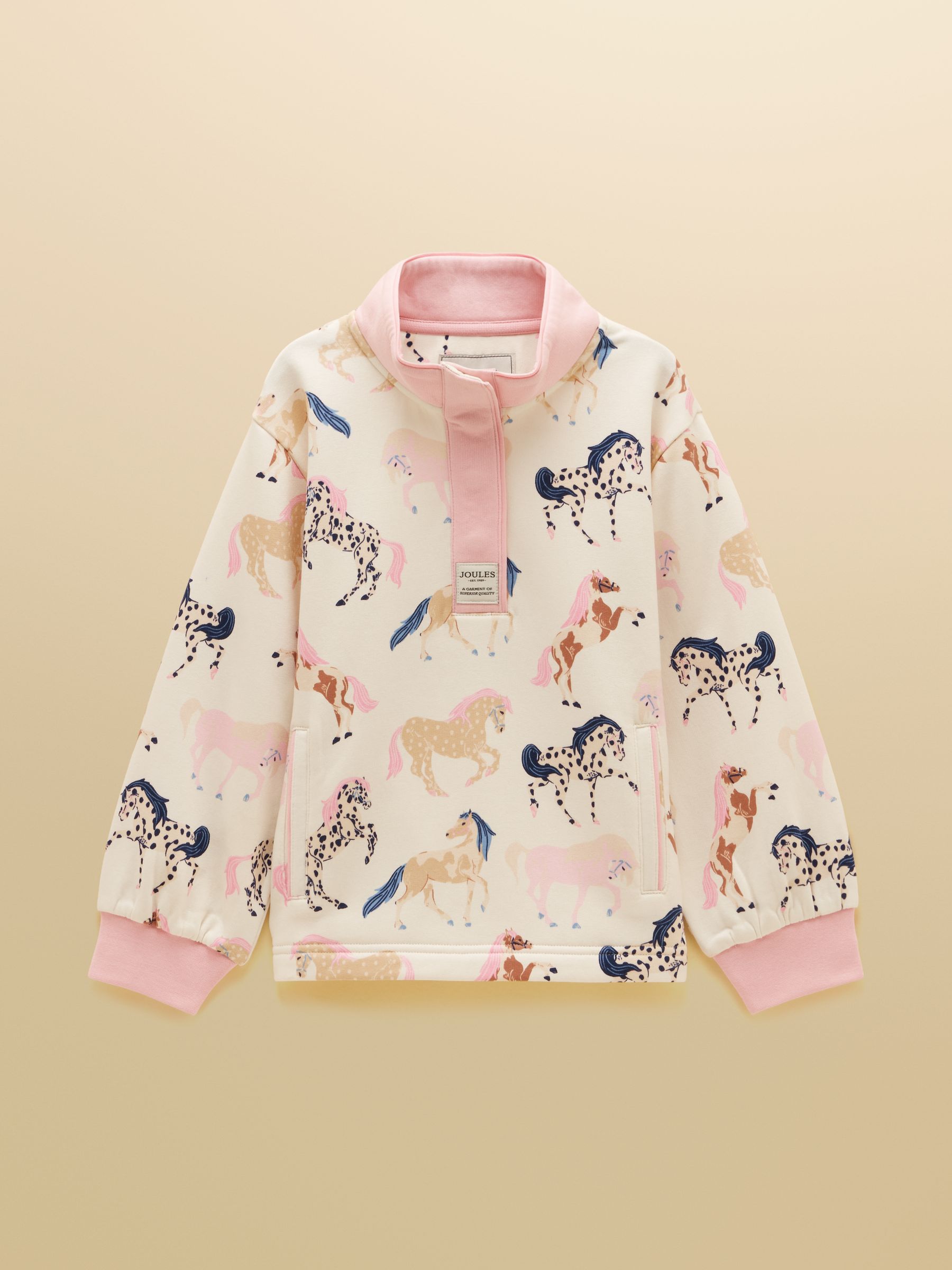 Girls' Burnham Cream Horse Print Funnel Neck Sweatshirt - Image 1 of 6