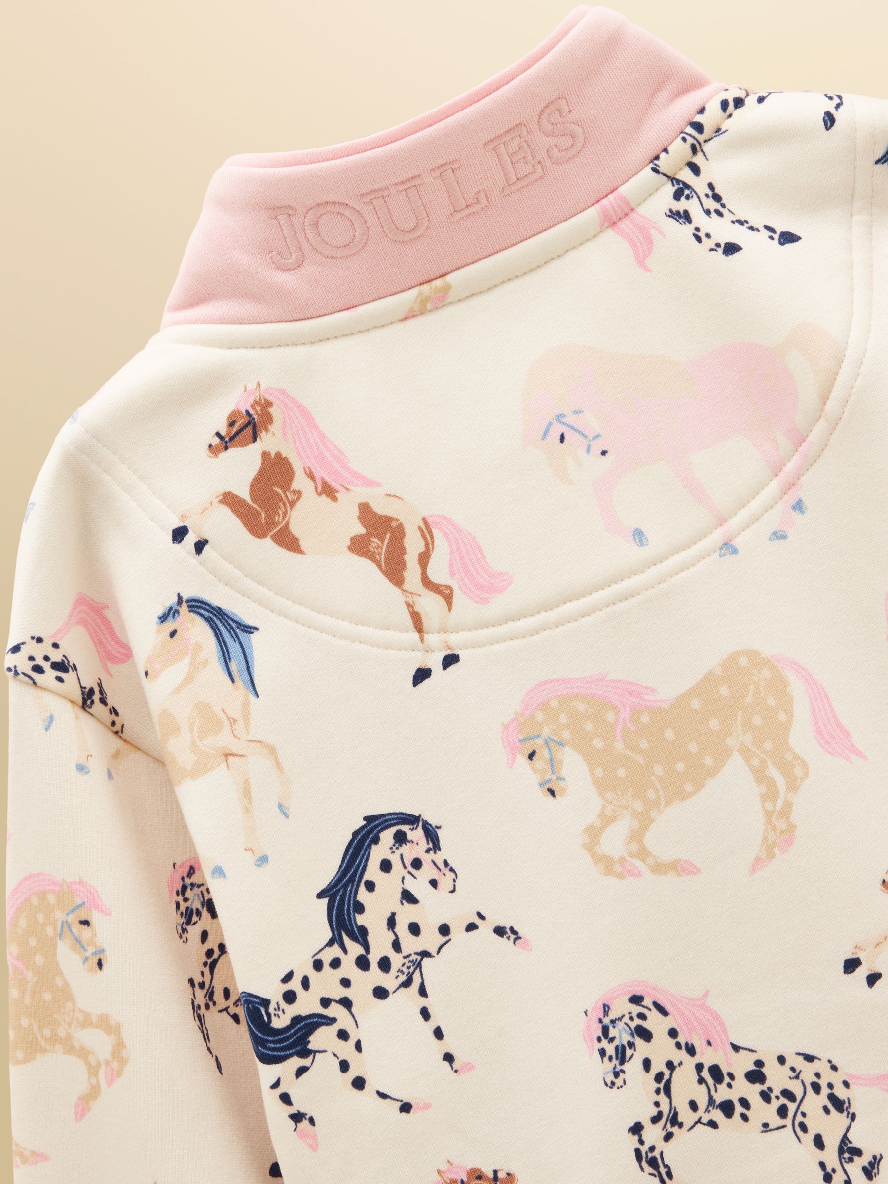 Girls' Burnham Cream Horse Print Funnel Neck Sweatshirt - Image 5 of 6