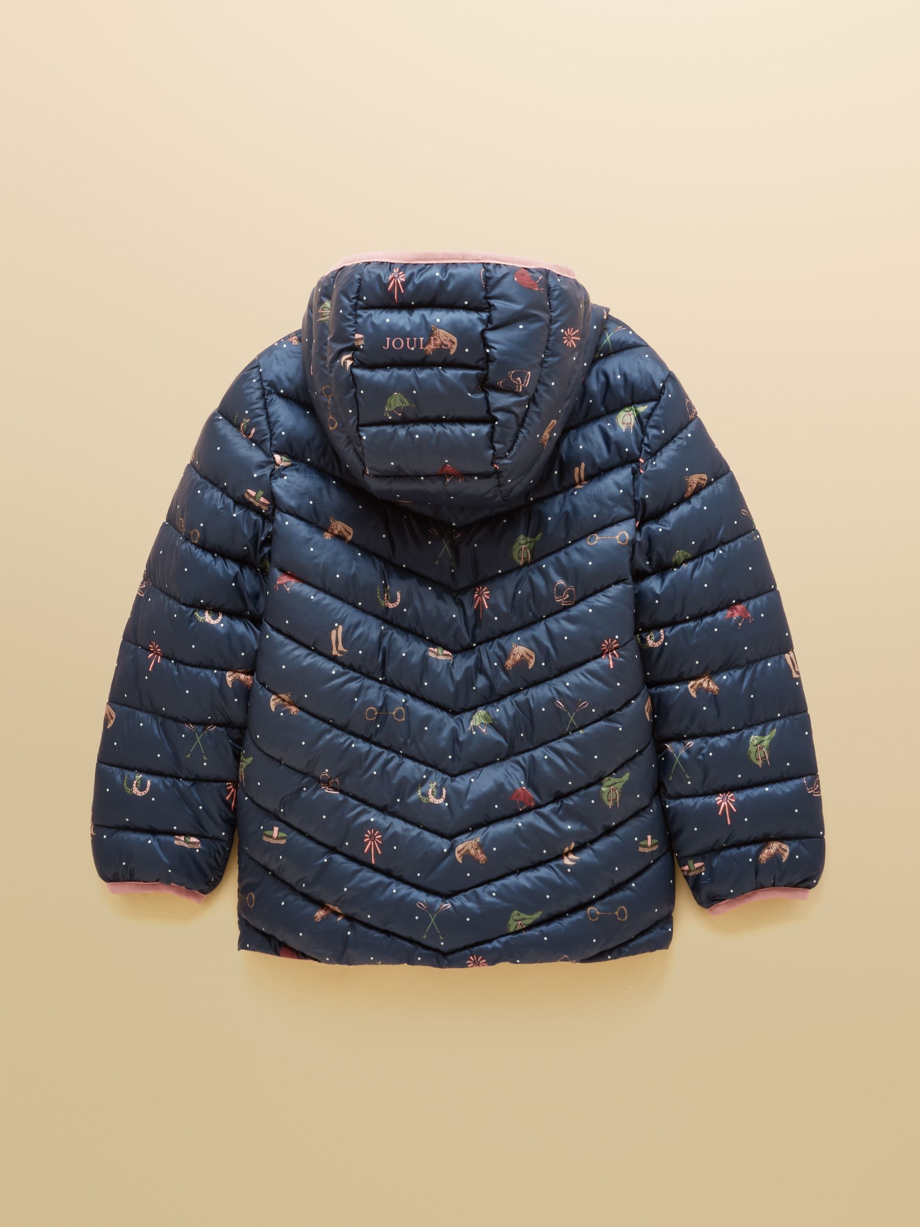 Kids' Cairn Navy Horse Showerproof Padded Coat with Hood - Image 2 of 5