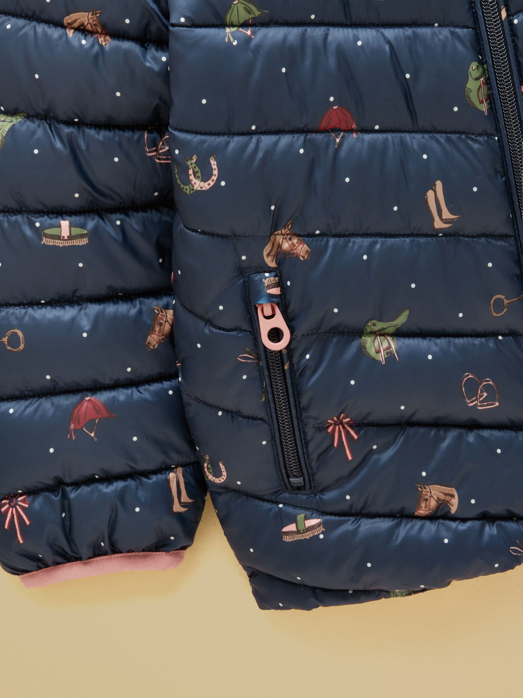 Kids' Cairn Navy Horse Showerproof Padded Coat with Hood - Image 3 of 5