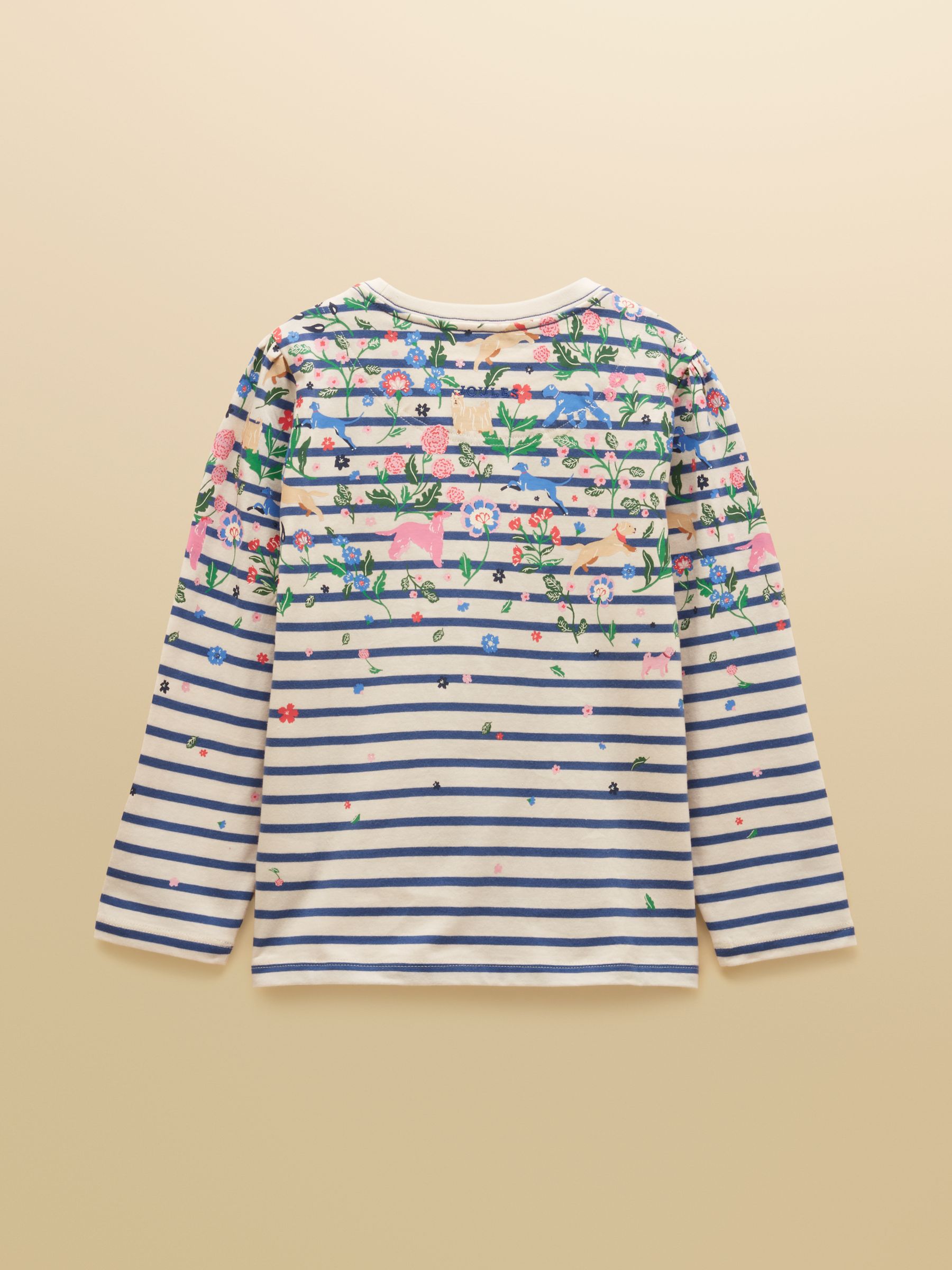 Girls' Ava Cream & Blue Striped Long Sleeve Printed Cotton Top - Image 2 of 5