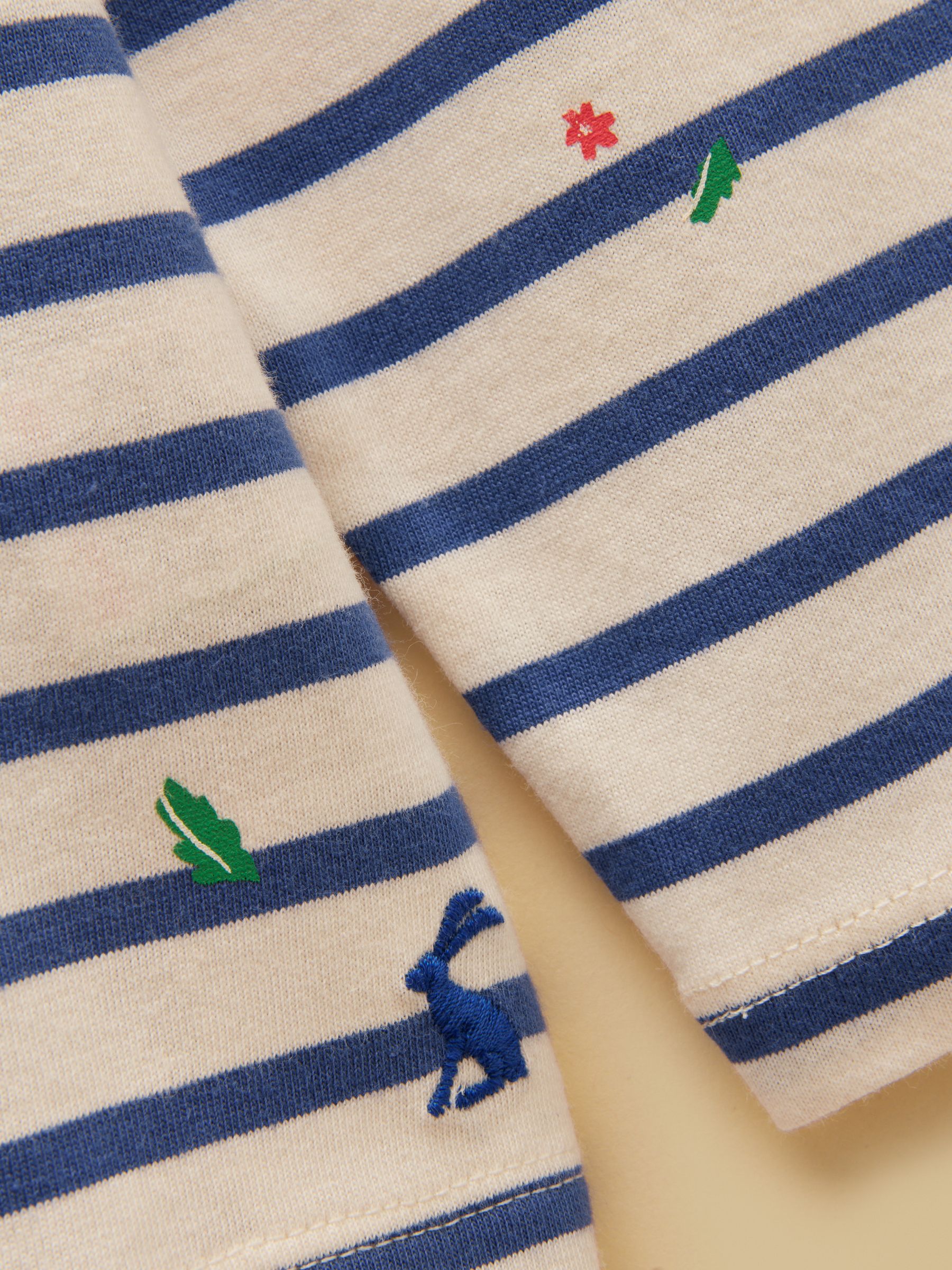 Girls' Ava Cream & Blue Striped Long Sleeve Printed Cotton Top - Image 4 of 5