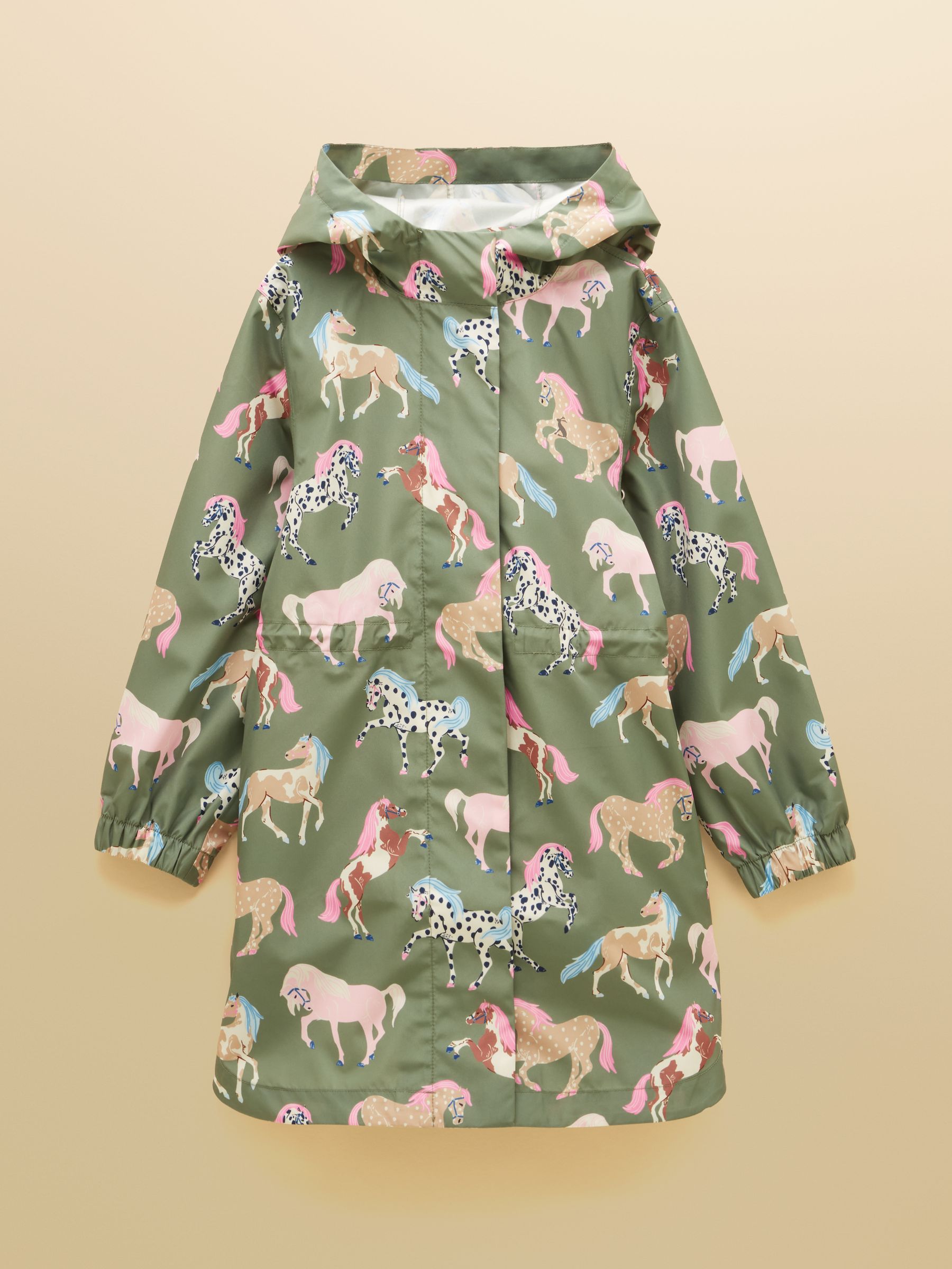 Girls' Rainford Khaki Horse Waterproof Packable Raincoat With Hood - Image 1 of 5 Girls' Rainford Khaki Horse Waterproof Packable Raincoat With Hood - Image 1 of 5