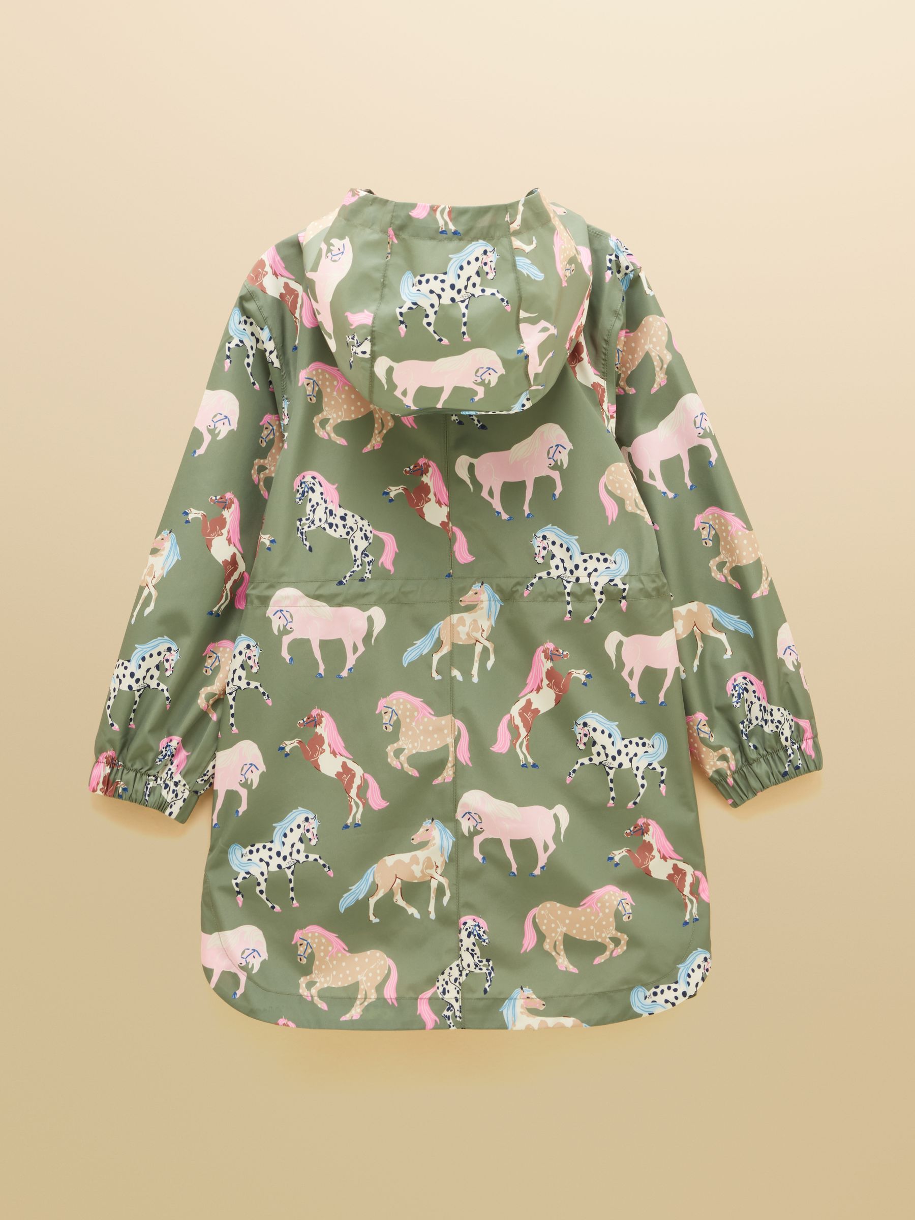 Girls' Rainford Khaki Horse Waterproof Packable Raincoat With Hood - Image 2 of 5 Girls' Rainford Khaki Horse Waterproof Packable Raincoat With Hood - Image 2 of 5