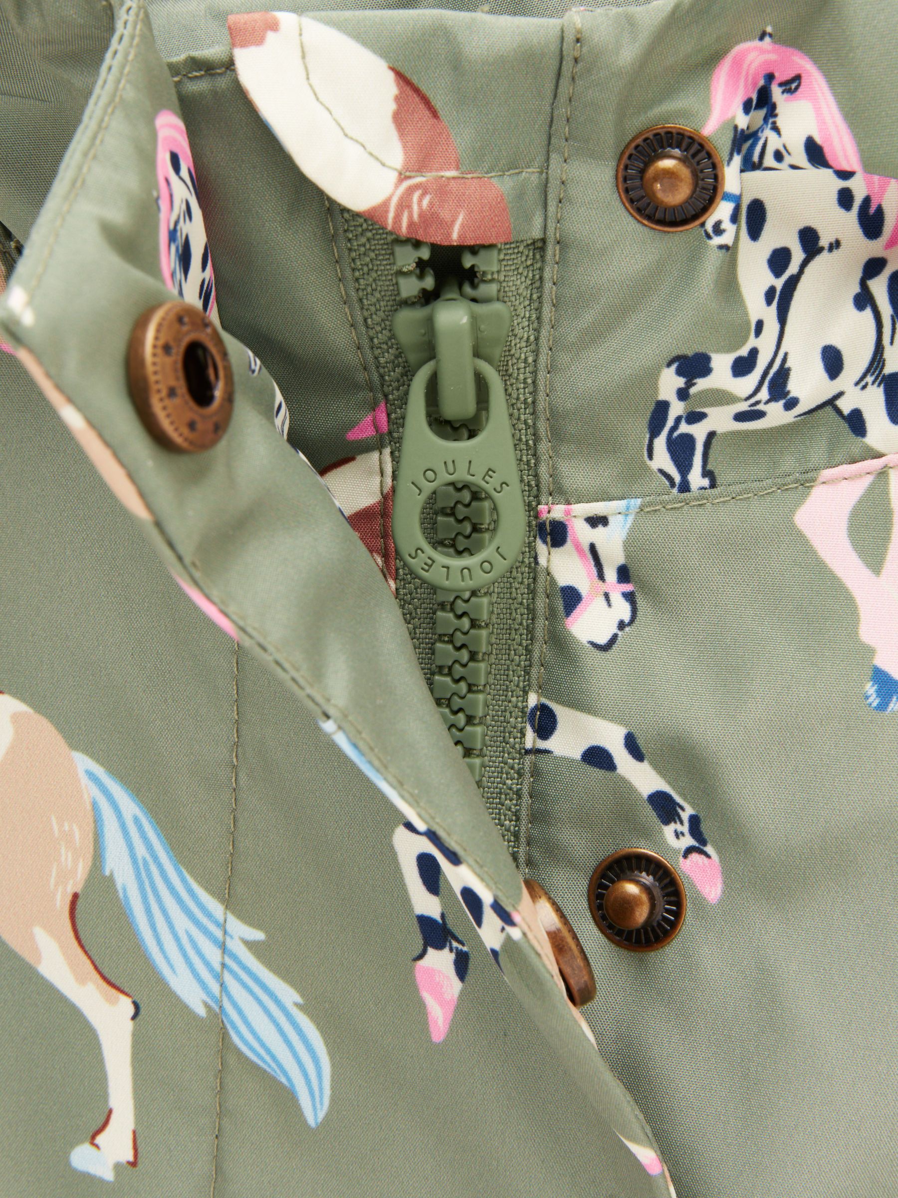 Girls' Rainford Khaki Horse Waterproof Packable Raincoat With Hood - Image 3 of 5